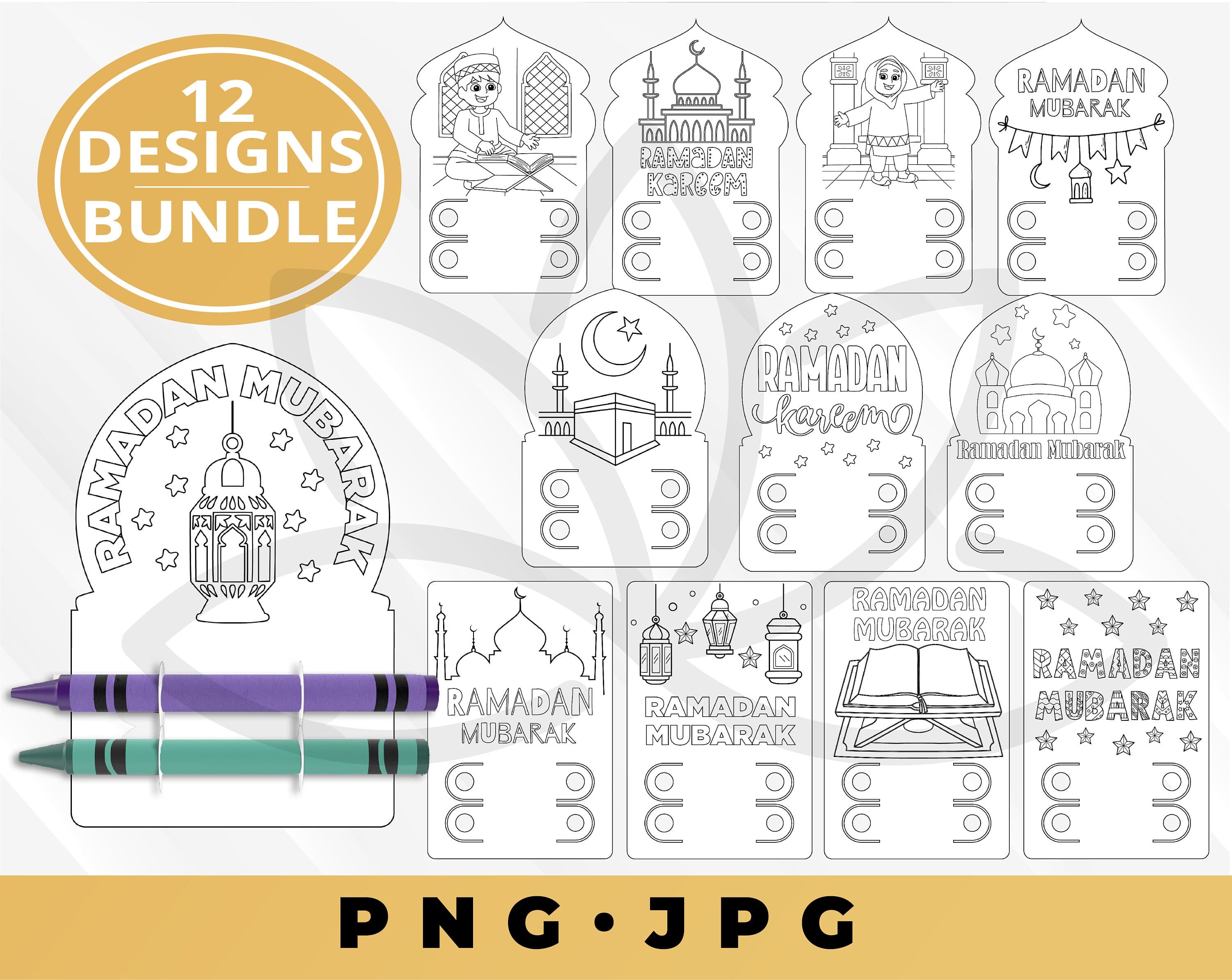 Ramadan colouring cards Bundle, Ramadan crayon holder, Ramadan Colouring Card Kids, Ramadan Card png, Ramadan Card svg,Ramadan Mubarak Cards - image 3
