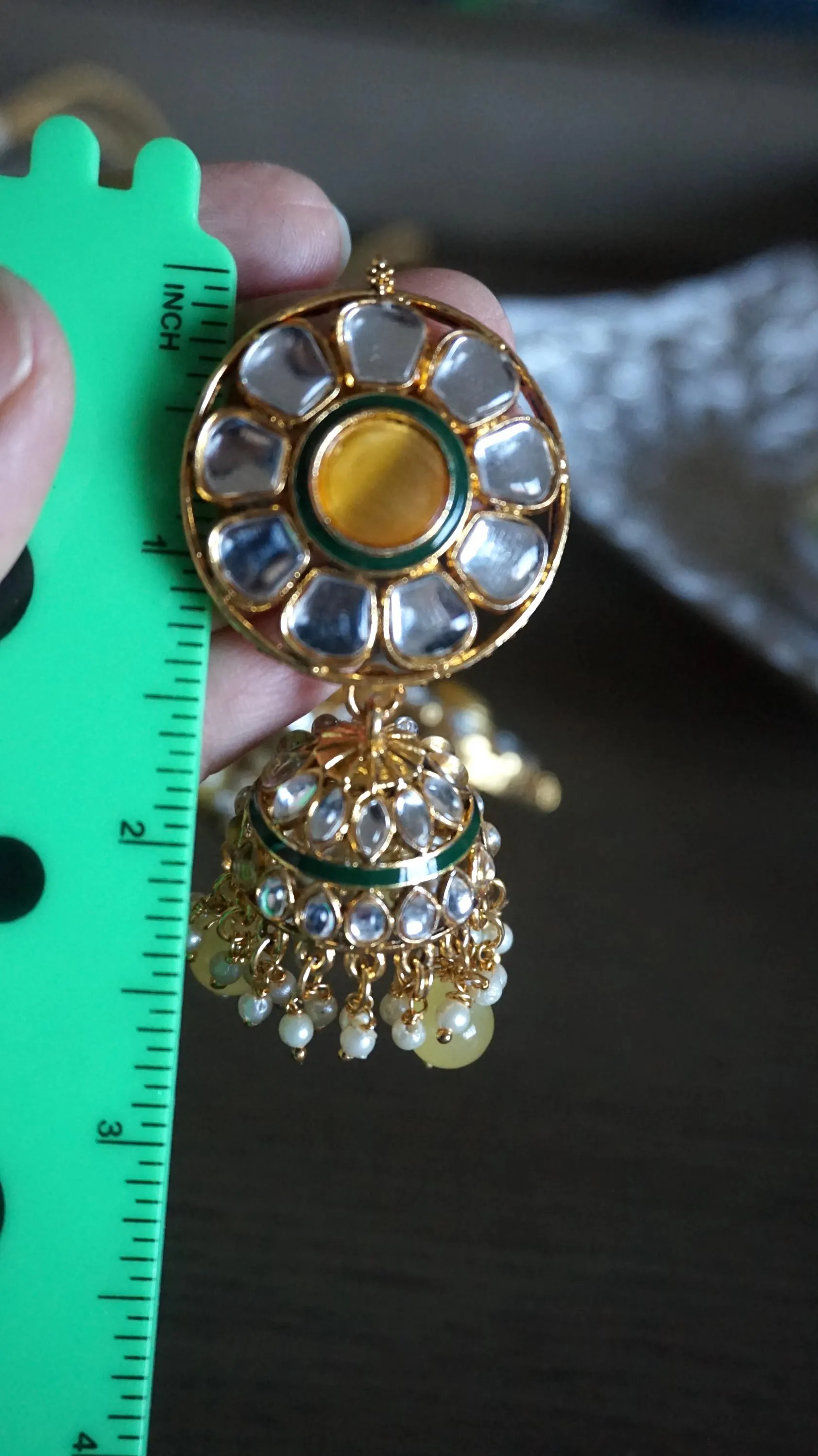 Indo-western necklace, Kundan necklace, Yellow necklace, Light yellow necklace, Yellow green necklace, Kundan pendant, Long pendant - image 5