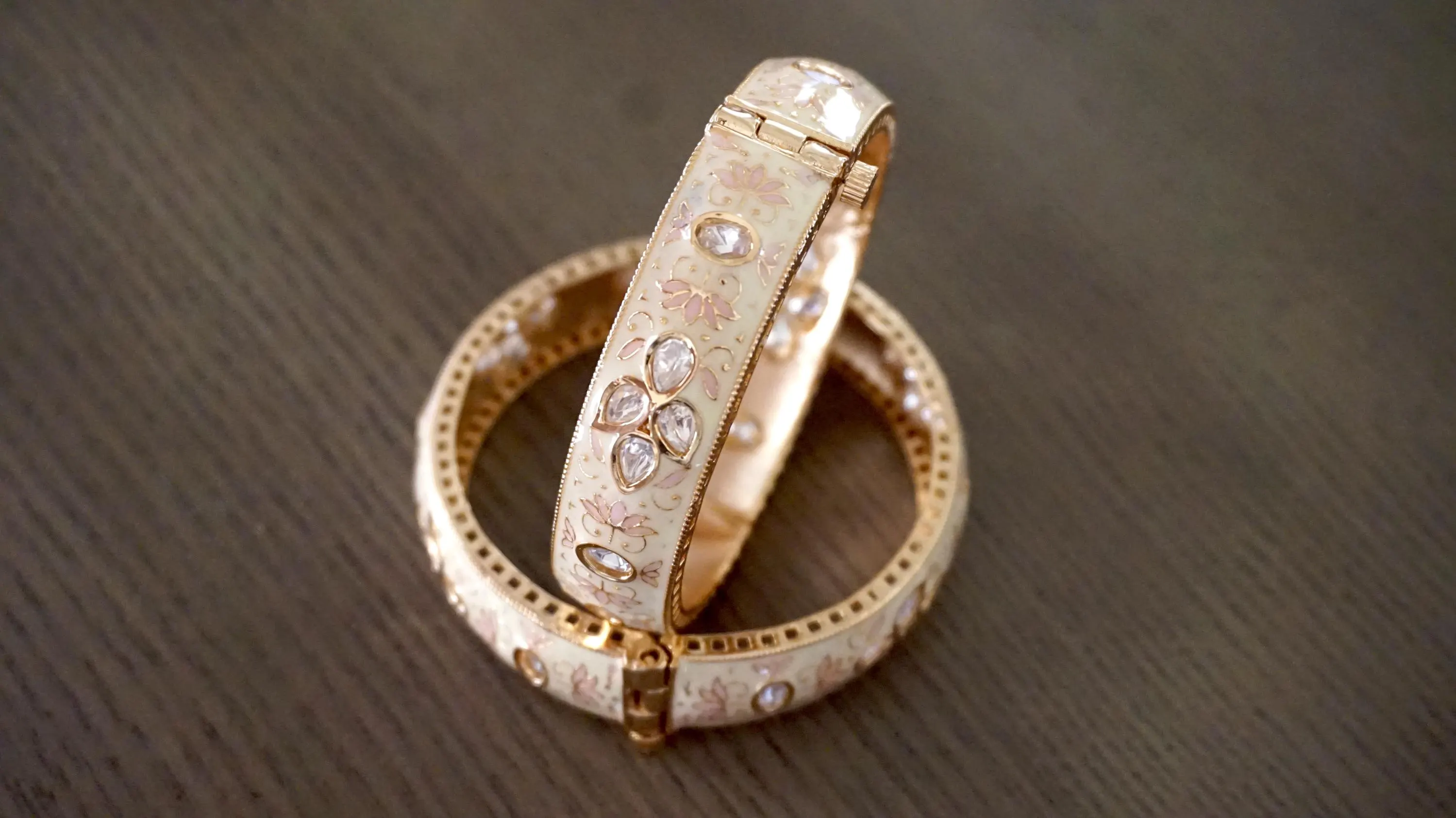 Kundan Meenakari Bangles With Rose Gold Plating, Kundan kada, Meenakari kada, Light pink kada, Openable kada, Openable bangles - image 2