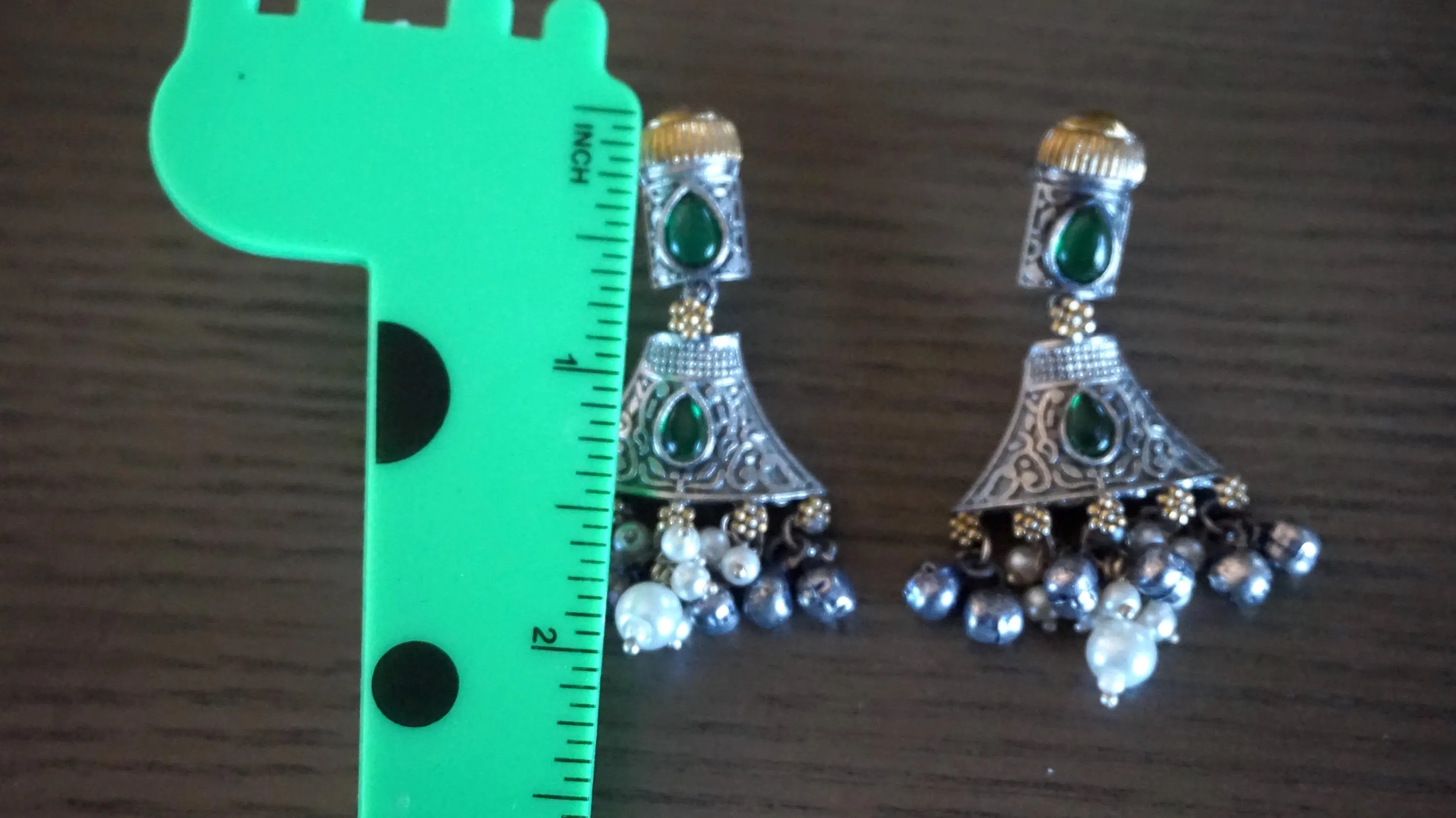 Dual tone Oxidized Earrings / Oxidized Jewelry / Indian Earrings / Indian jewelry / Green earrings / long earrings / Silver tone earrings - image 4