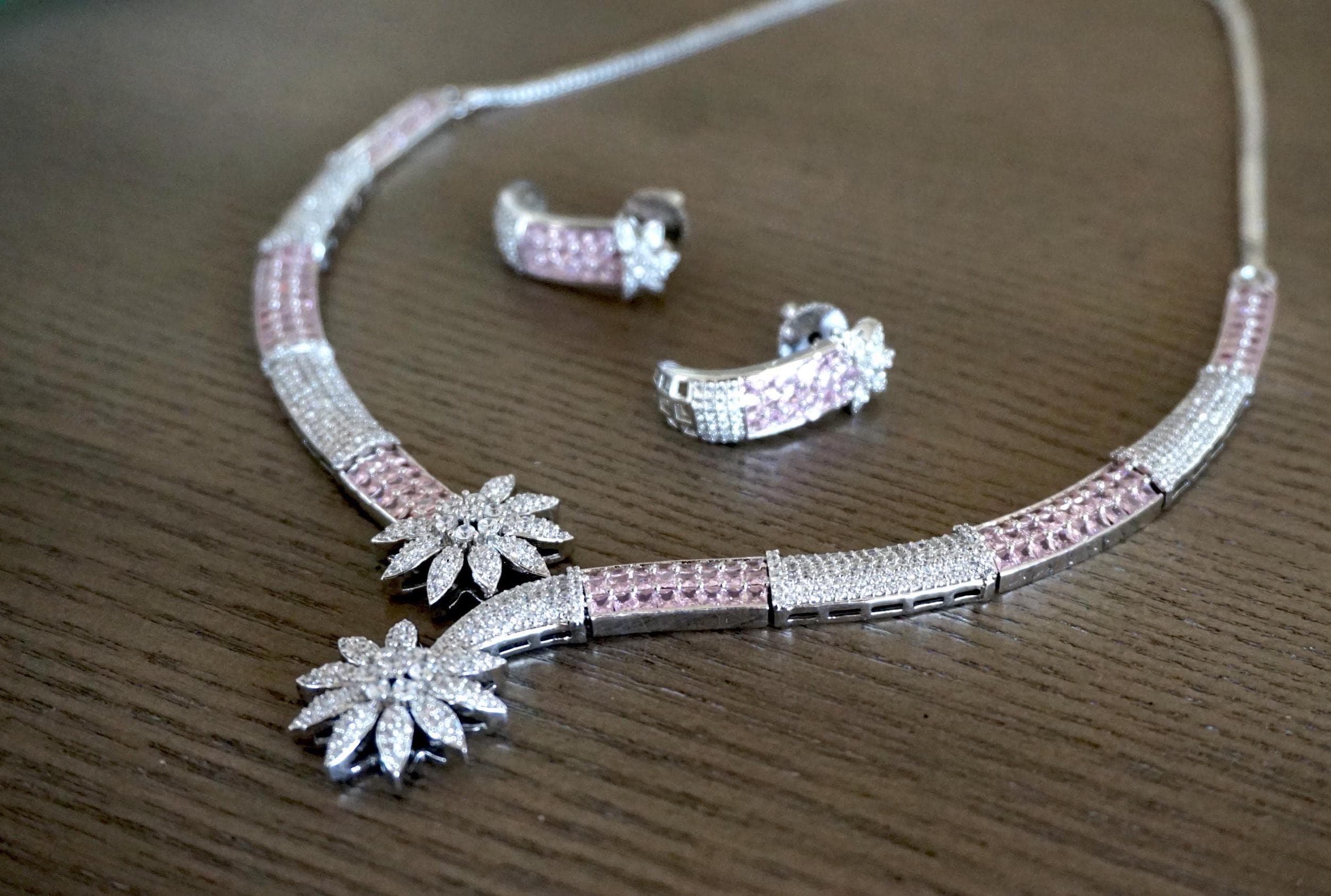 Cubic Zirconia necklace / cz necklace / American diamond necklace / Wedding necklace / Bridal jewelry / Elegant necklace / Pink necklace - image 2