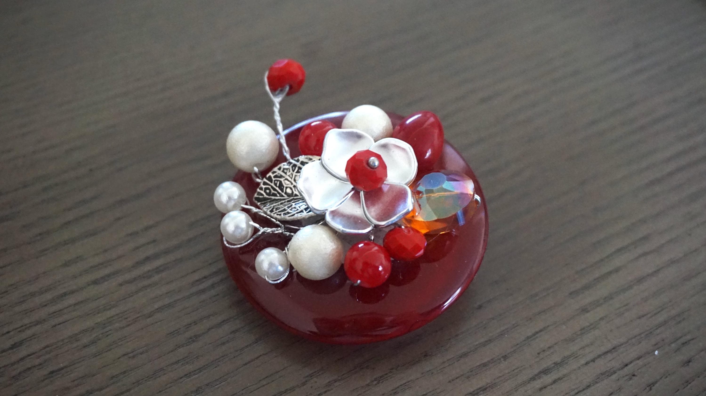 Brooches / Beads brooches / brooches and pins / Hijab pin / Saree pin / Gift for her / Gifts for women / Crystal beads brooches / Red brooch - image 2