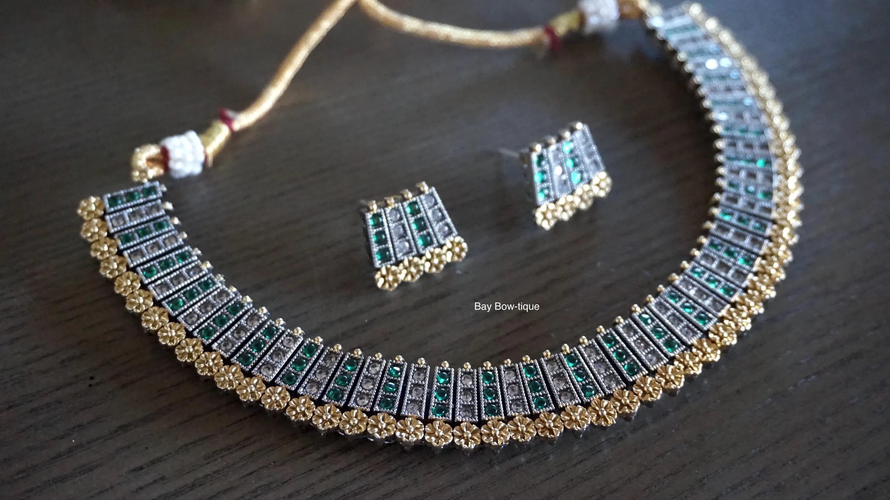 Dual tone necklace, Green necklace, Antique necklace, Multicolor necklace, Indian jewelry, Pakistani jewelry, Elegant jewelry - image 2