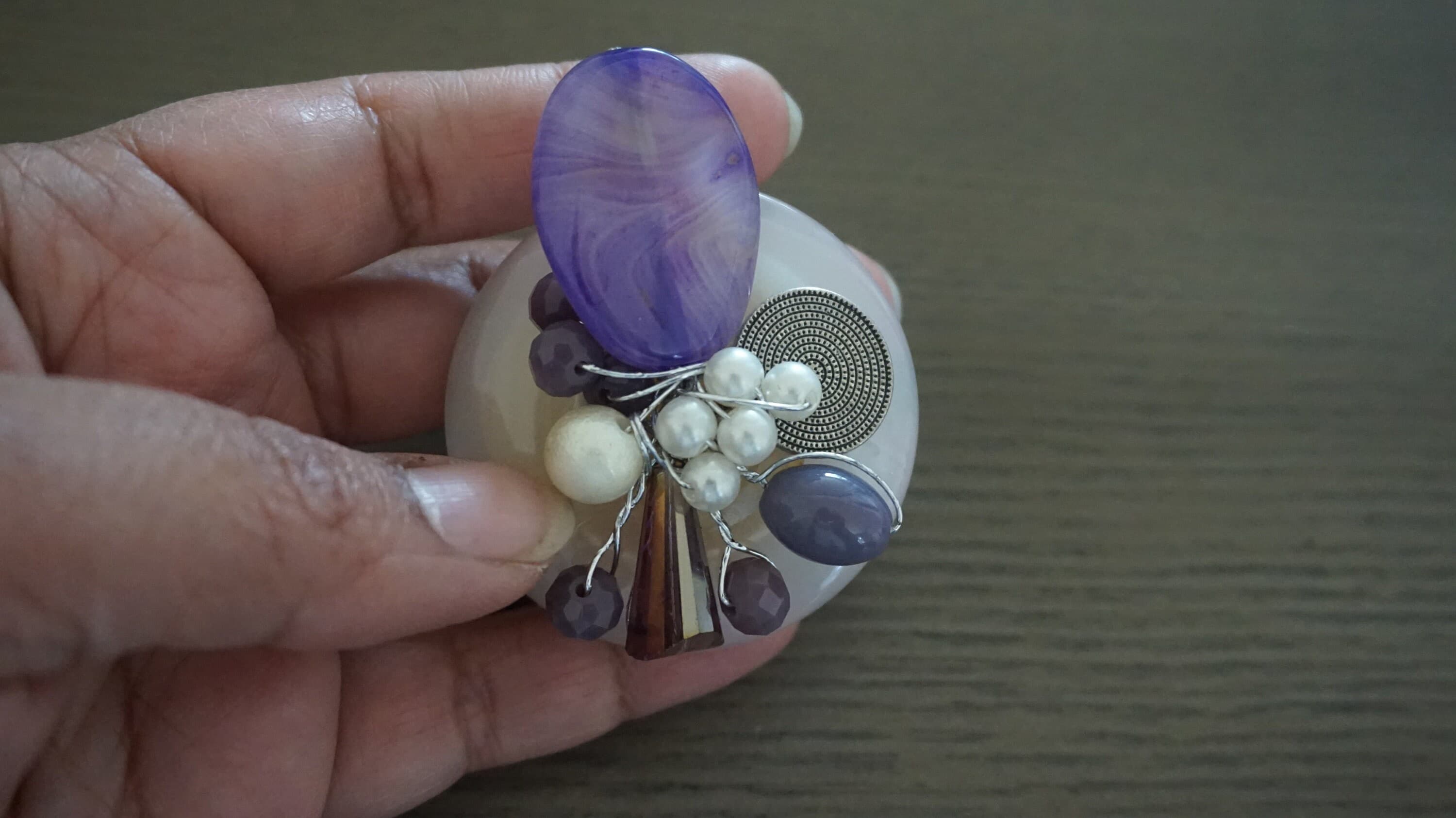 Brooches / Beads brooches / brooches and pins / Hijab pin / Saree pin / Gift for her / Gifts for women / Purple brooches / White brooches - image 4