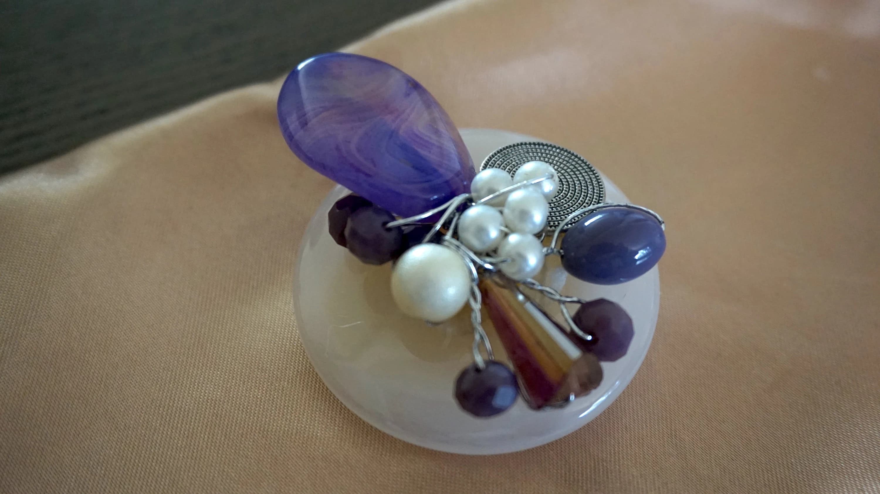Brooches / Beads brooches / brooches and pins / Hijab pin / Saree pin / Gift for her / Gifts for women / Purple brooches / White brooches - image 3