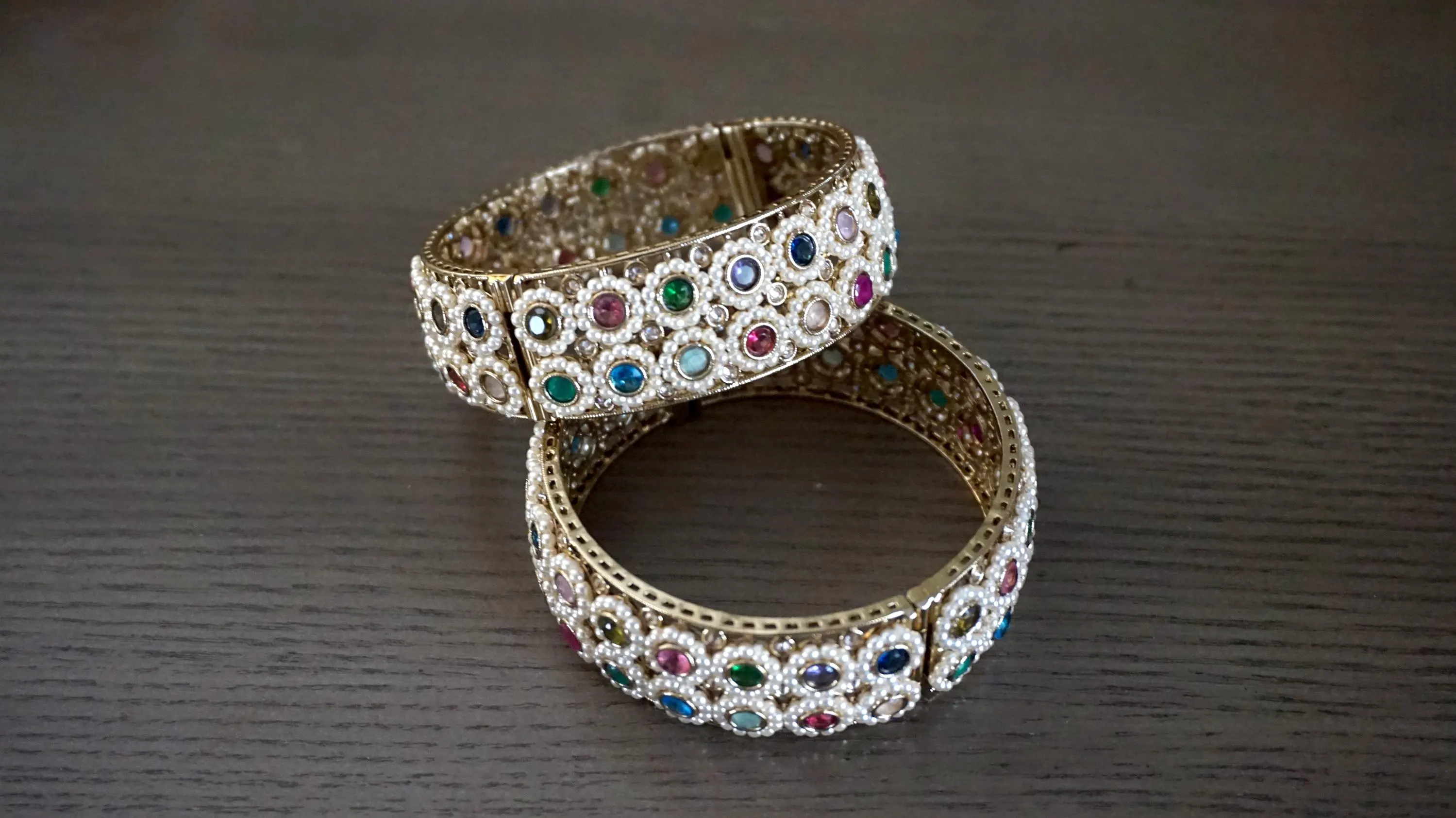 Openable Bangles, Openable kada, Multicolor kada, Pearl bangles, Wide bangles, Indian jewelry, Mehendi plating kada, Antique bangles - image 3