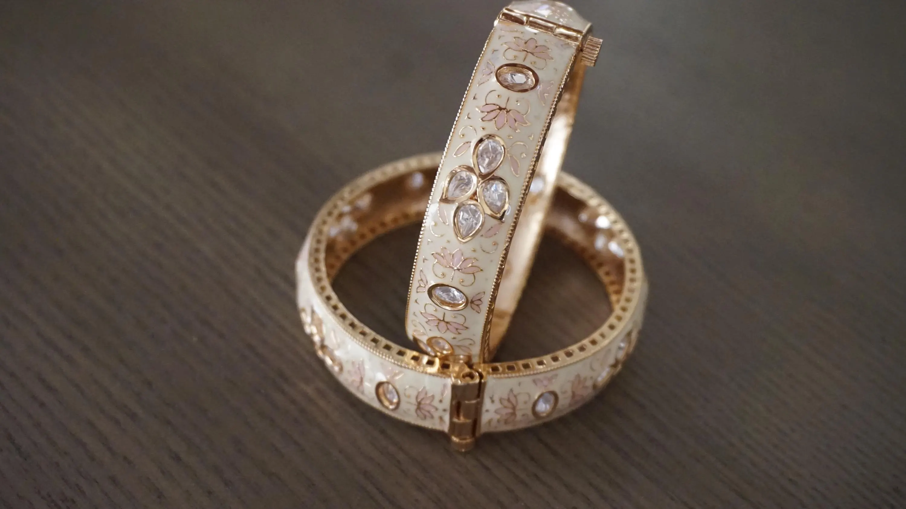 Kundan Meenakari Bangles With Rose Gold Plating, Kundan kada, Meenakari kada, Light pink kada, Openable kada, Openable bangles - image 3