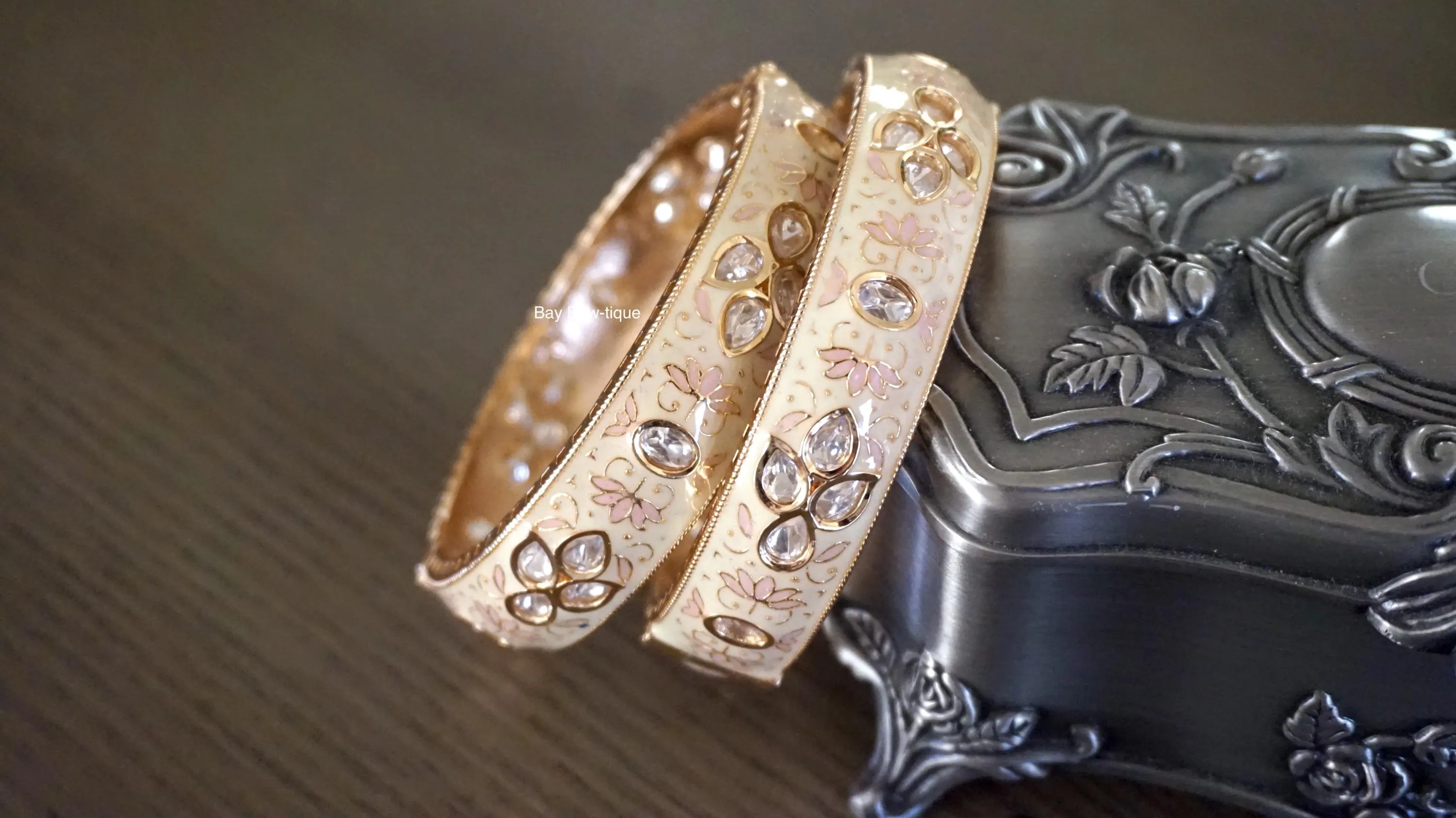 Kundan Meenakari Bangles With Rose Gold Plating, Kundan kada, Meenakari kada, Light pink kada, Openable kada, Openable bangles