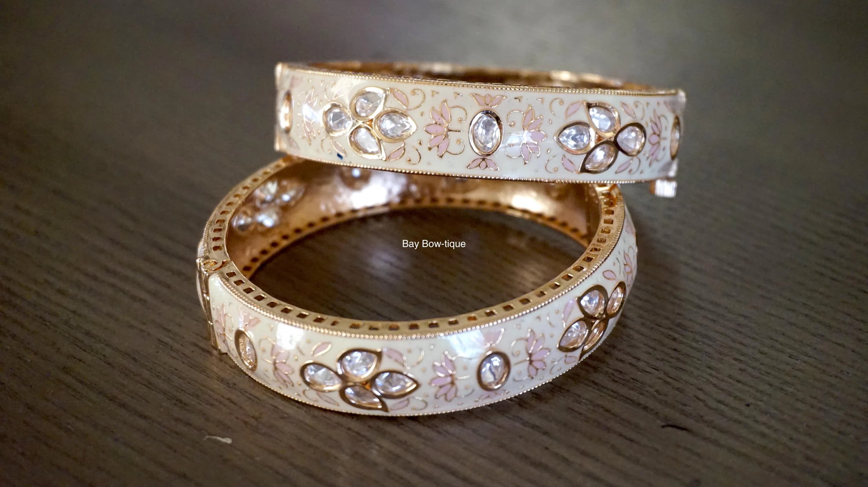 Kundan Meenakari Bangles With Rose Gold Plating, Kundan kada, Meenakari kada, Light pink kada, Openable kada, Openable bangles - image 4