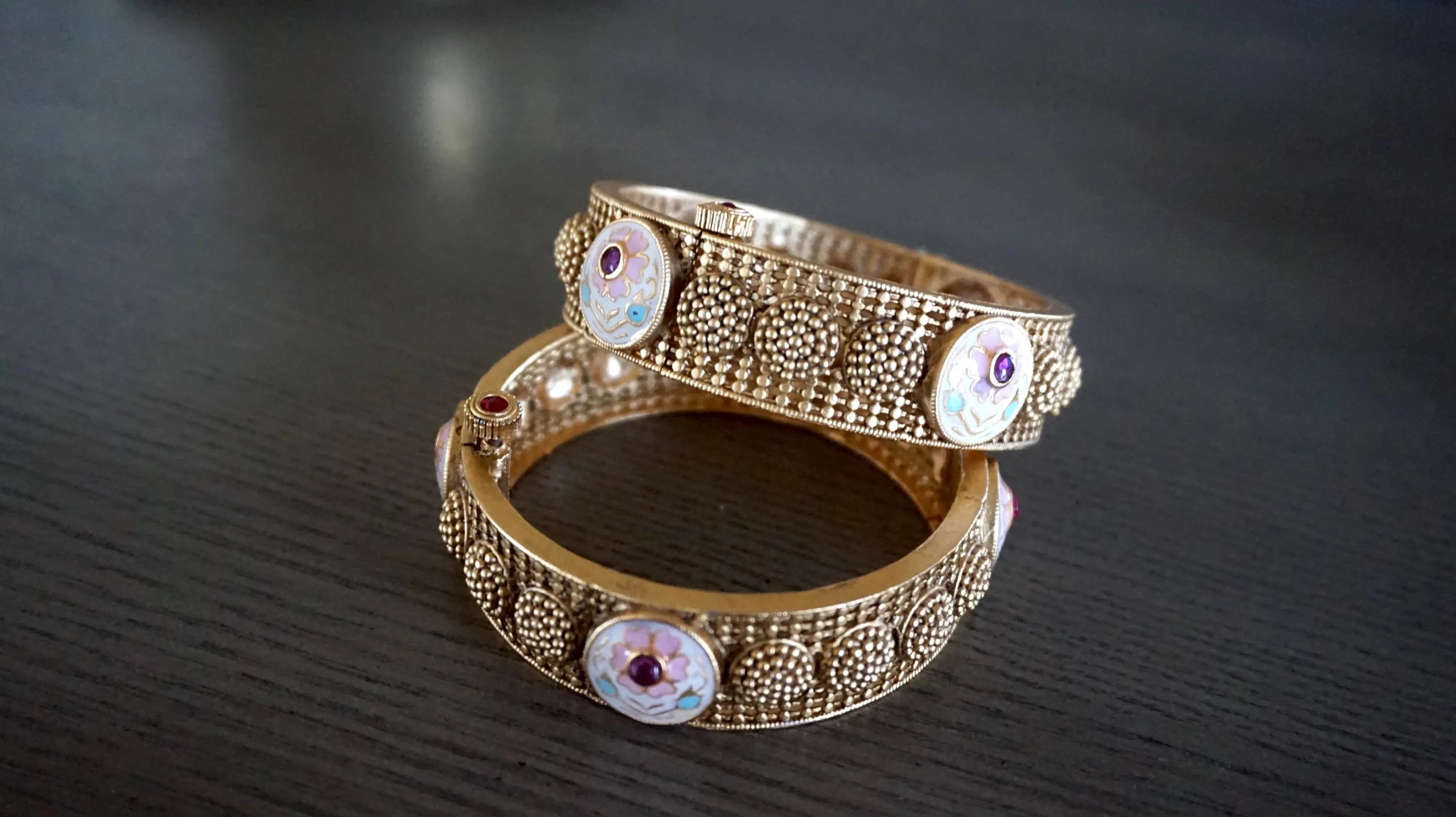 Openable bangles, Meenakari bangles, Antique bangles, Antique kada, Openable kada, Gold plated bangles, Matte gold bangles, 2.4 size bangles - image 5