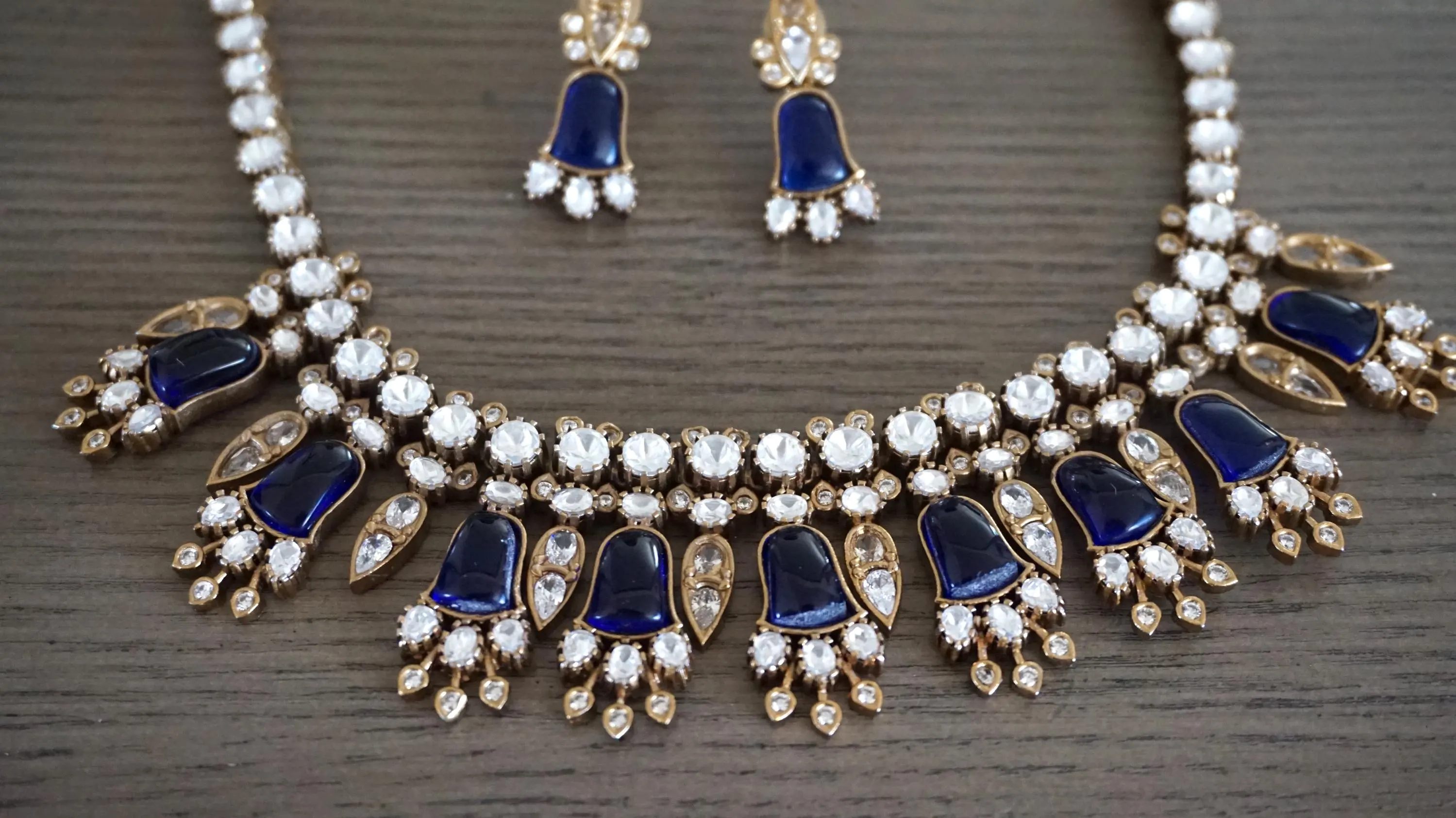 Kundan Necklace, Classic Necklace, Blue necklace, Antique necklace, Indian jewelry, Statement necklace, Elegant jewelry, Navy blue necklace - image 3