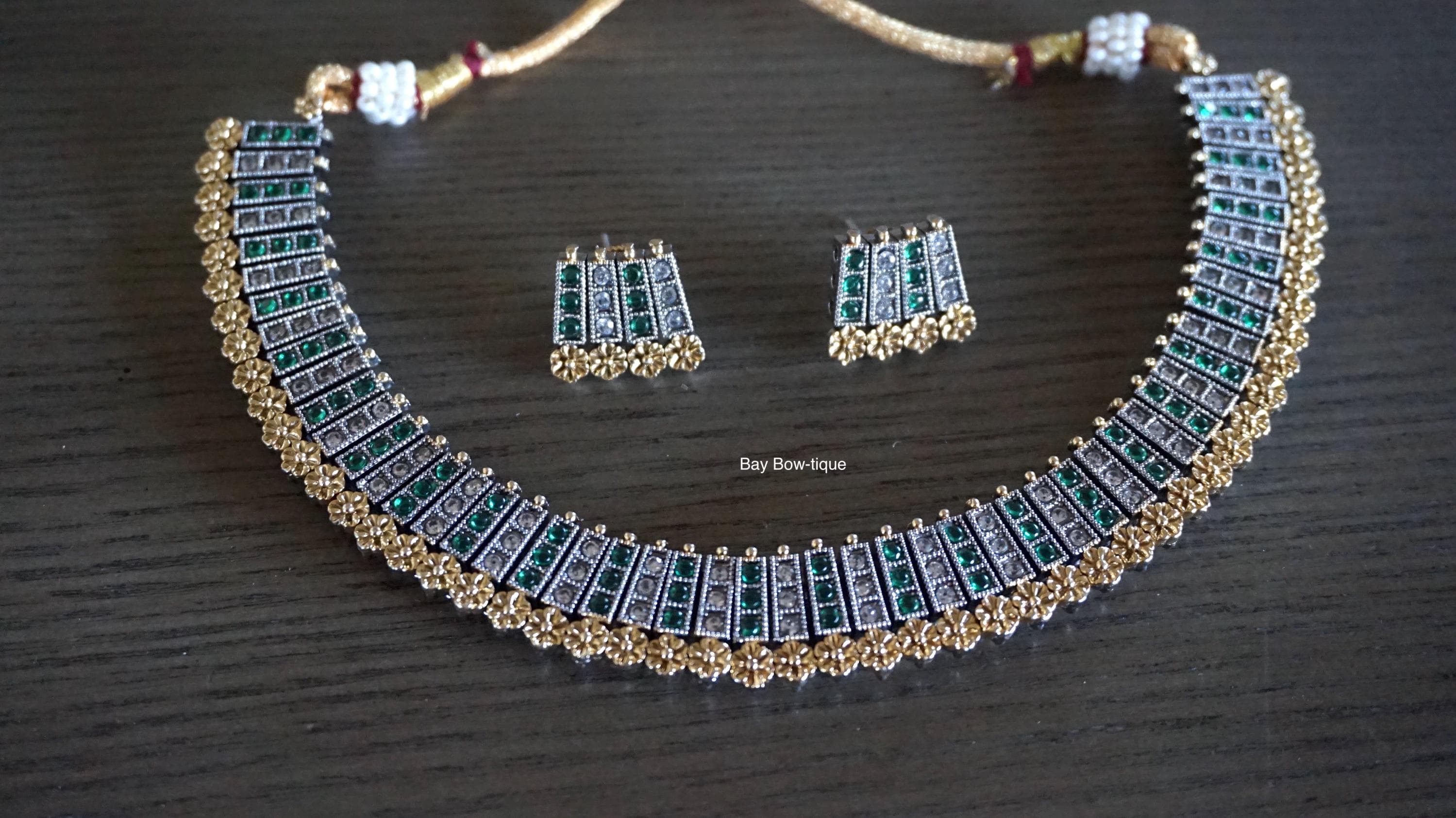 Dual tone necklace, Green necklace, Antique necklace, Multicolor necklace, Indian jewelry, Pakistani jewelry, Elegant jewelry - image 5