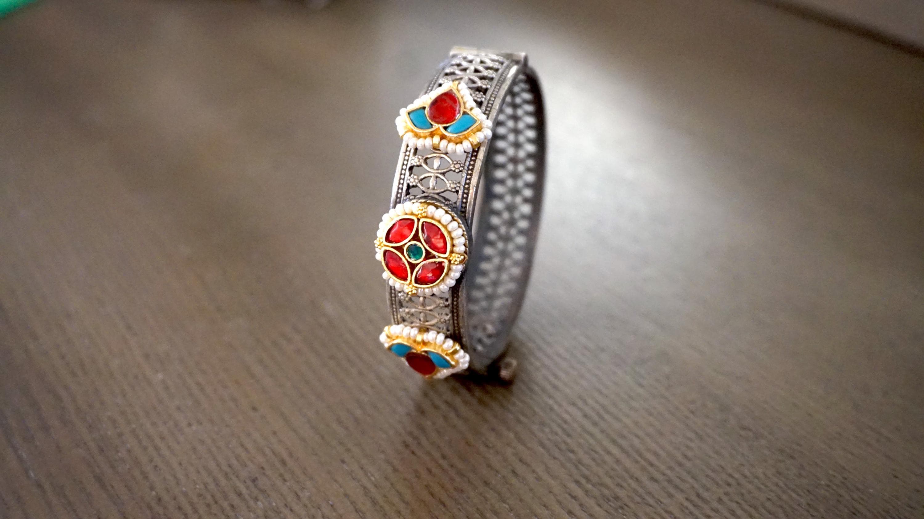 Fusion kada, Fusion bangles, Kundan bangles, Kundan kada, Blue bangles, Oxidized kada, Openable Bangles, Openable kada - image 5