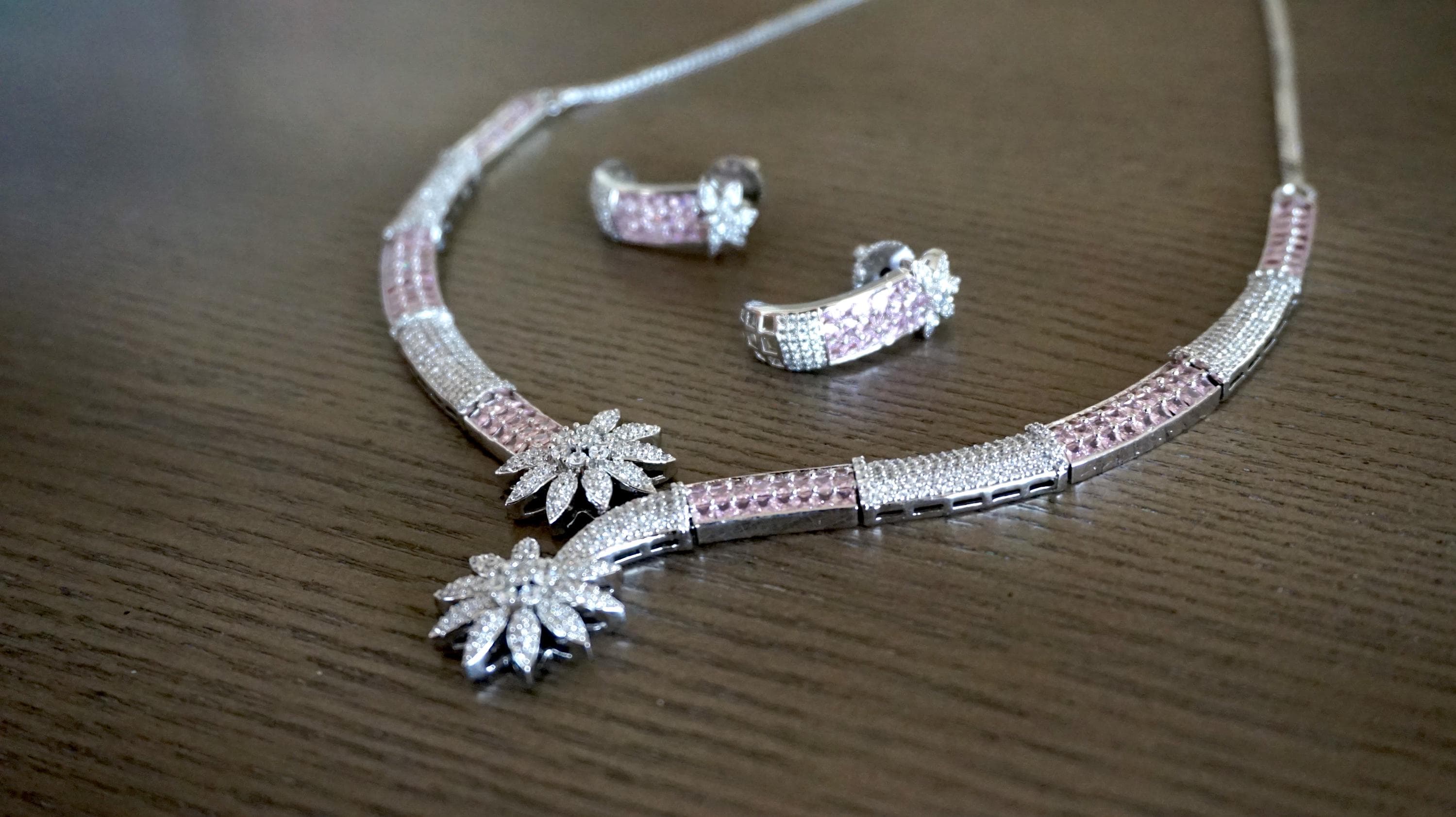 Cubic Zirconia necklace / cz necklace / American diamond necklace / Wedding necklace / Bridal jewelry / Elegant necklace / Pink necklace
