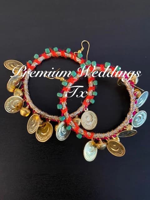 Handmade Gotta Jhumki Earrings & Maang Tikka Set: Indian Bridal Jewelry - image 5