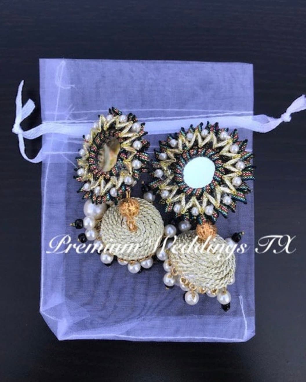 Handmade Gotta Jhumki Set: Black Earrings & Maang Tikka, Indian Bridal Jewelry - image 4