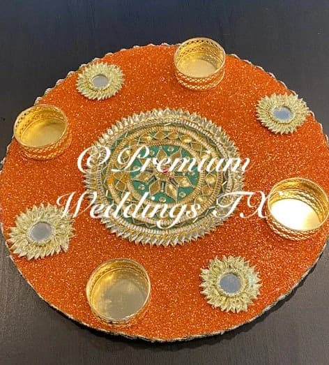 Handmade Glitter Mehndi Thaal Plate: Indian Wedding Decor - 1Ct - image 4