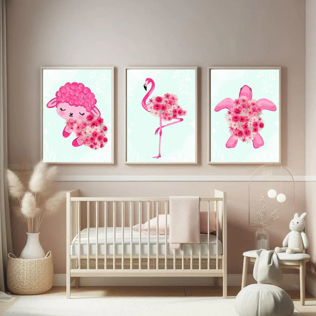 Floral Animal Nursery Prints, Flamingo, Lamb, Turtle (Digital Download) - image 3
