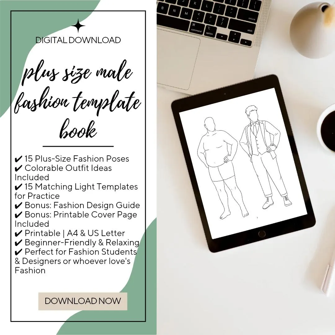 Plus Size Male Fashion Sketchbook: Outfit Ideas & Templates (Digital Download) - image 3