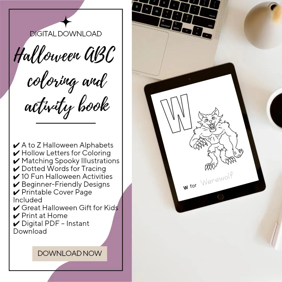 Halloween ABC Coloring & Activity Book | Spooky Alphabet, Tracing and Puzzles | Digital Download for Kids