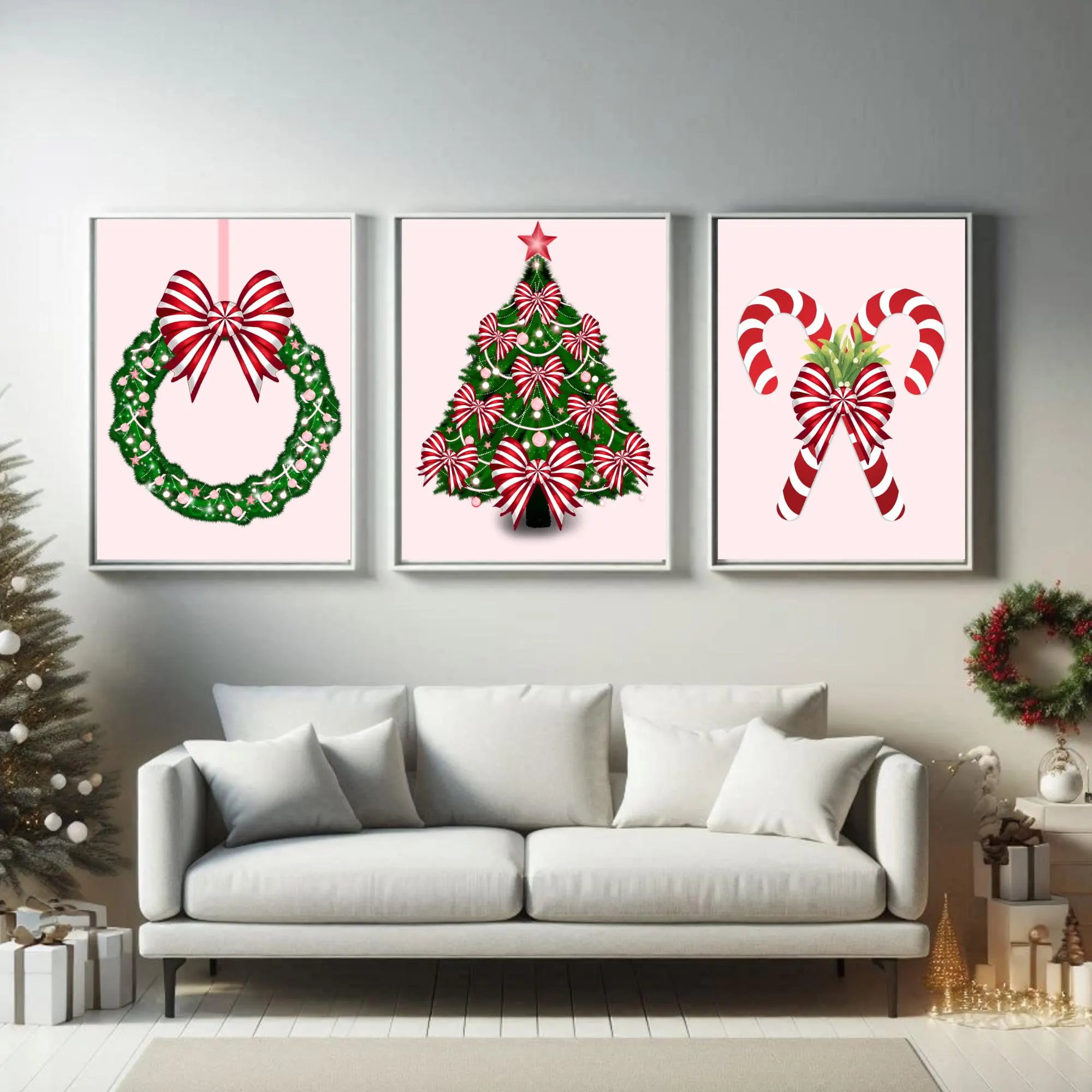 Coquette Christmas Bow Art Print Set – Holiday Wall Decor (Digital Prints)