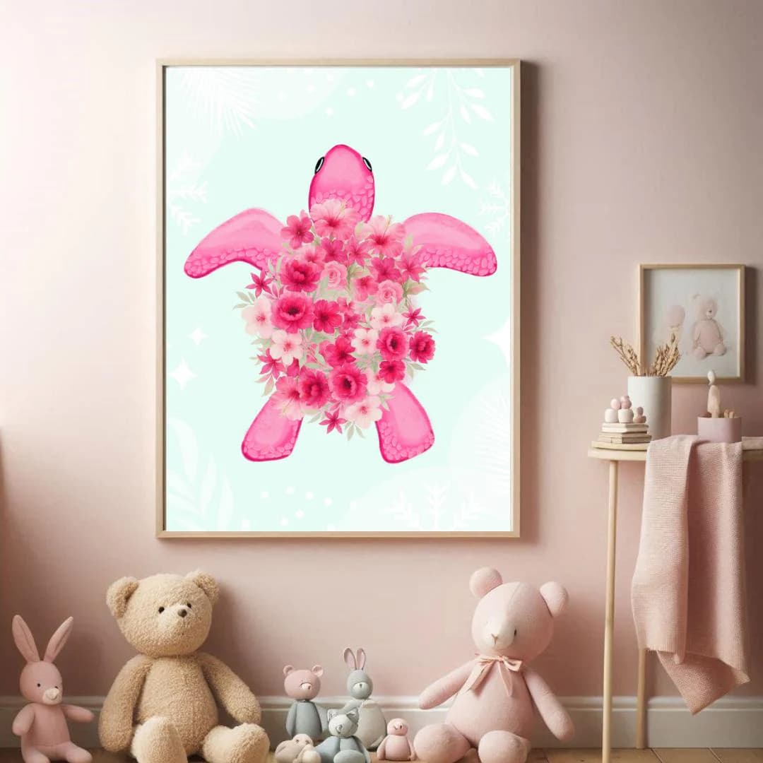 Floral Animal Nursery Prints, Flamingo, Lamb, Turtle (Digital Download) - image 5