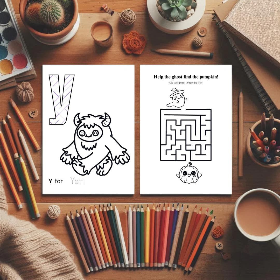 Halloween ABC Coloring & Activity Book | Spooky Alphabet, Tracing and Puzzles | Digital Download for Kids - image 3