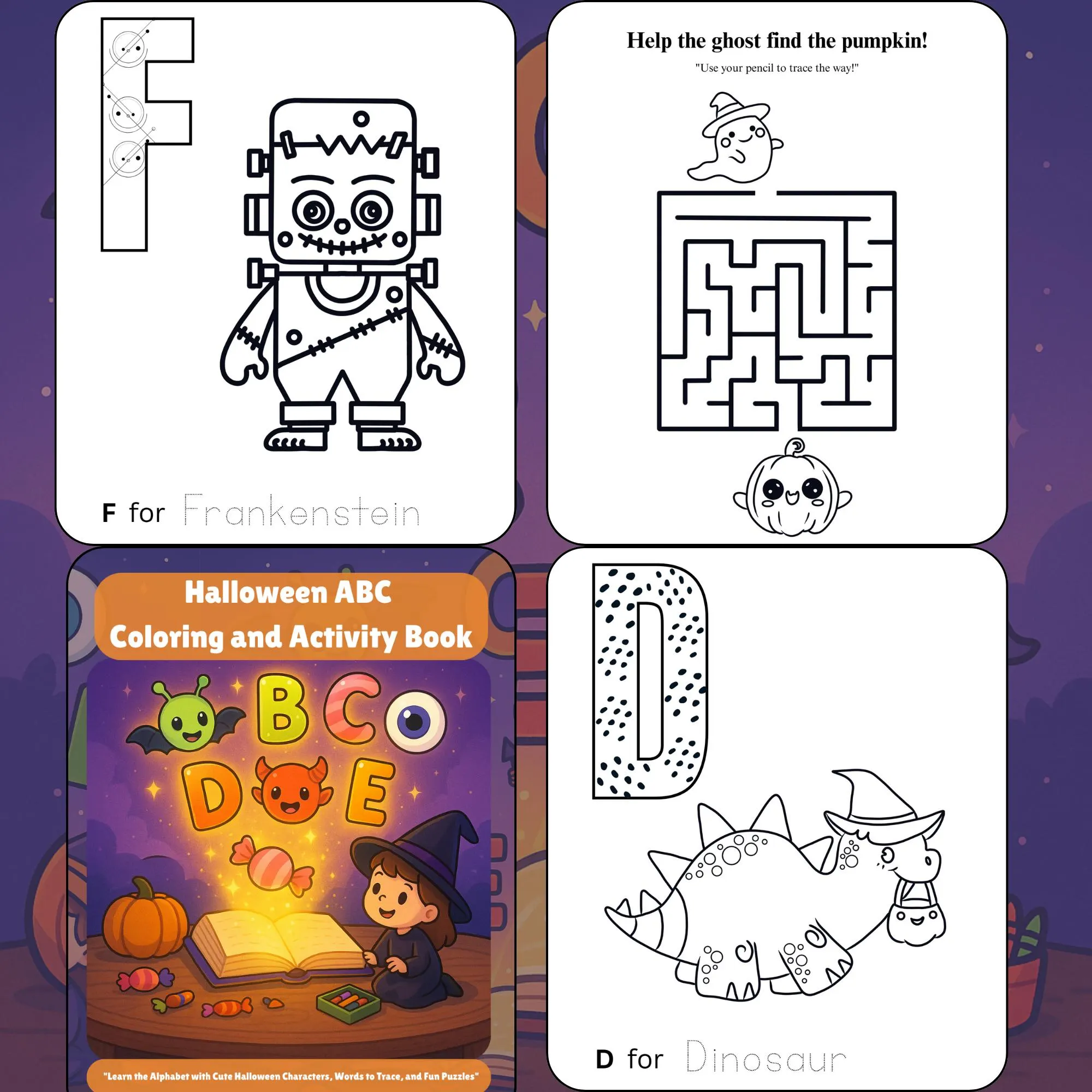 Halloween ABC Coloring & Activity Book | Spooky Alphabet, Tracing and Puzzles | Digital Download for Kids - image 2