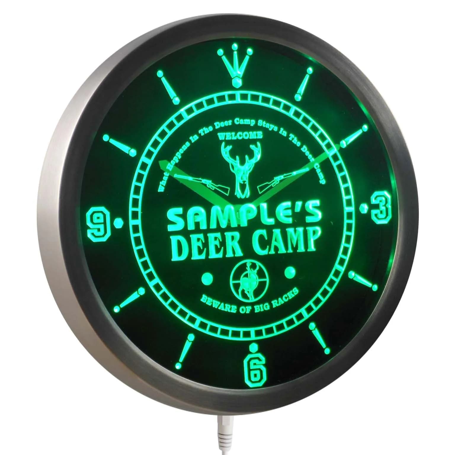 Name Personalized Custom Deer Camp Big Racks Bar Neon Sign LED Wall Clock nctu-tm