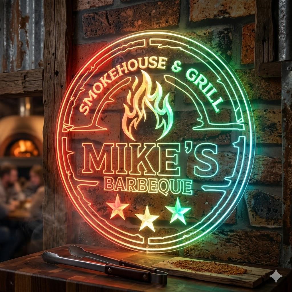 Personalized Led Barbecue Wall Sign, Custom Grill, Barbecue Sign, BBQ Sign, Custom Gift, Multicolor Dynamic Lighting fnd-p0082-tm-c