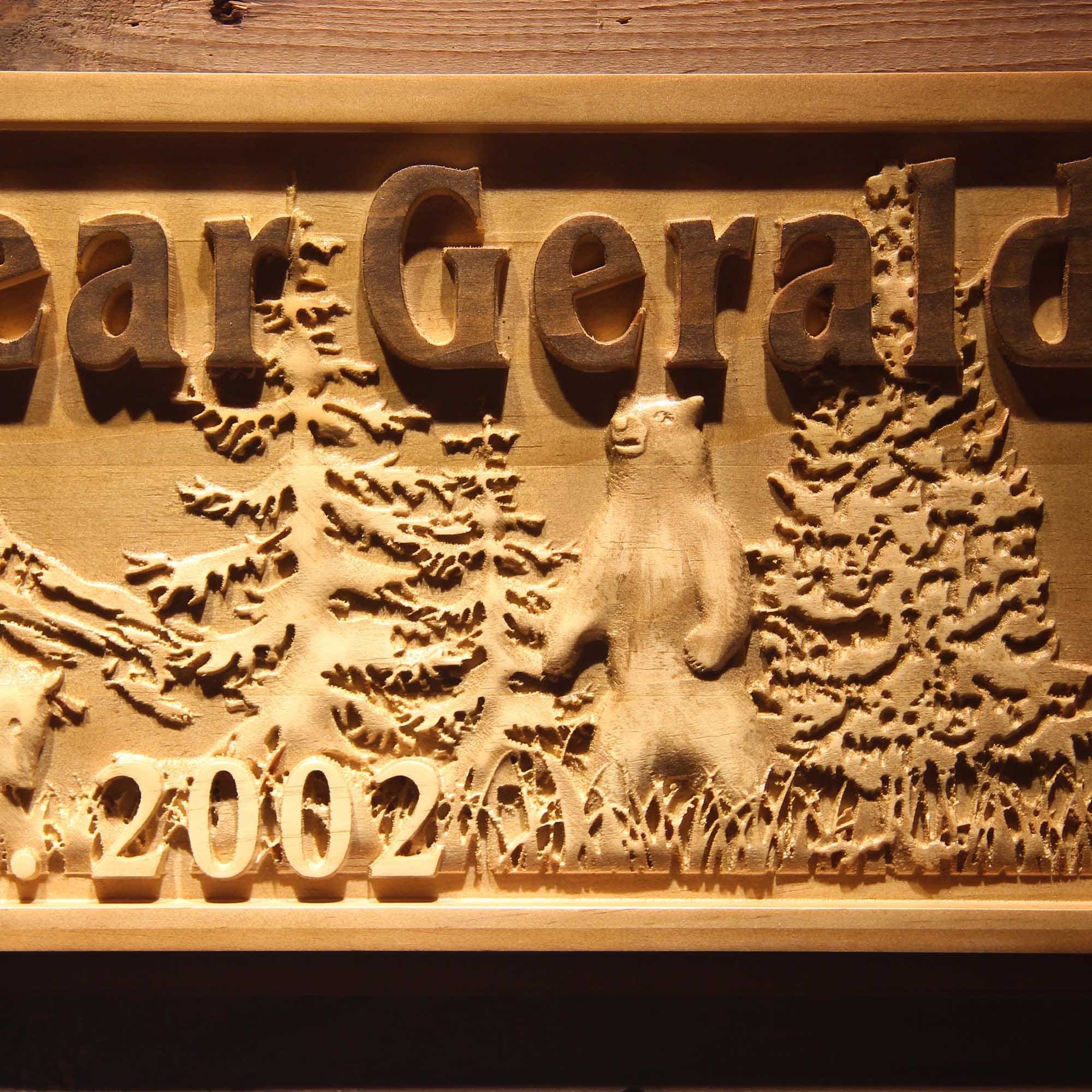 wpa0497 Name Personalized Black Bear Gerald Cabin Hideaway Forest Hunting Wood Engraved Wooden Sign - image 5