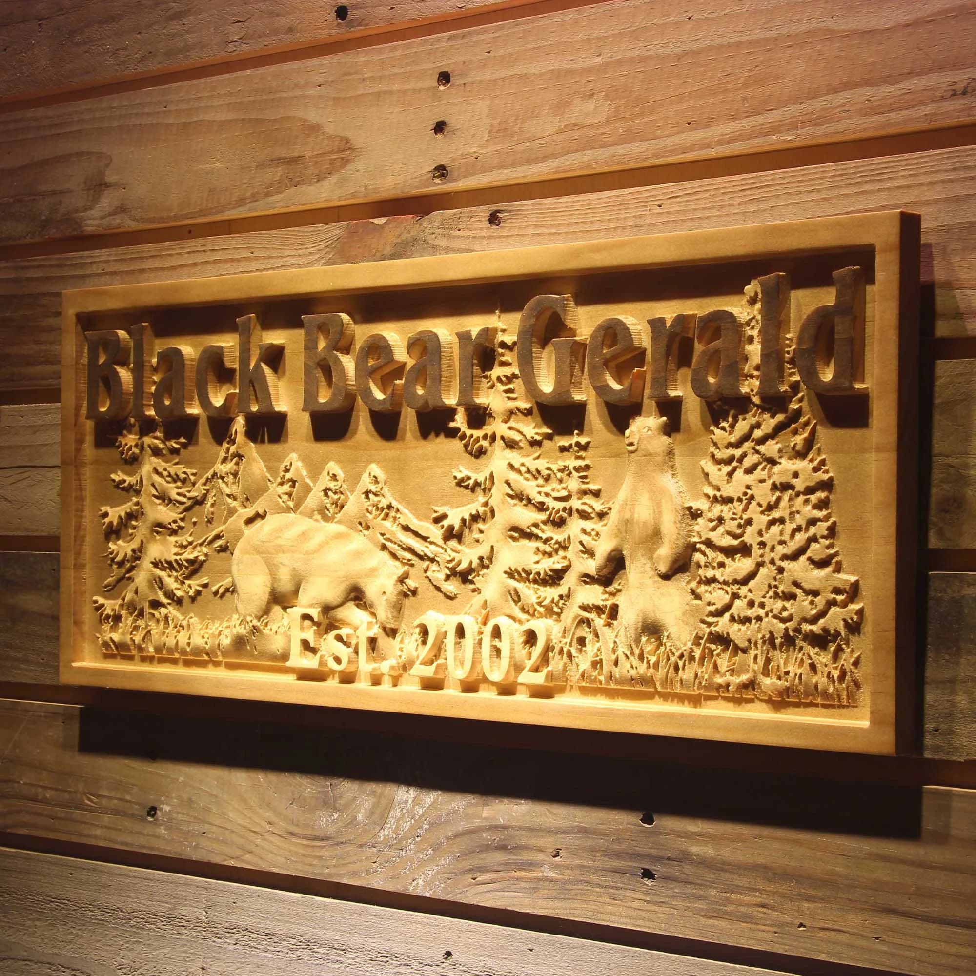 wpa0497 Name Personalized Black Bear Gerald Cabin Hideaway Forest Hunting Wood Engraved Wooden Sign - image 4
