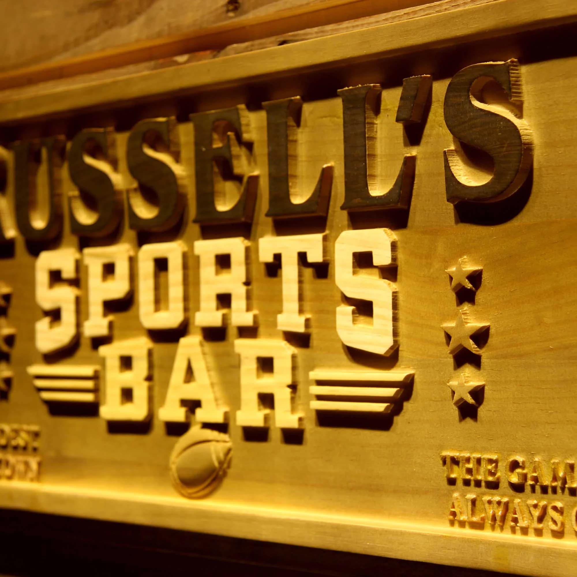 wpa0077 Name Personalized Sports Bar Football Baseball Basketball Man Cave 3D Engraved Wooden Sign