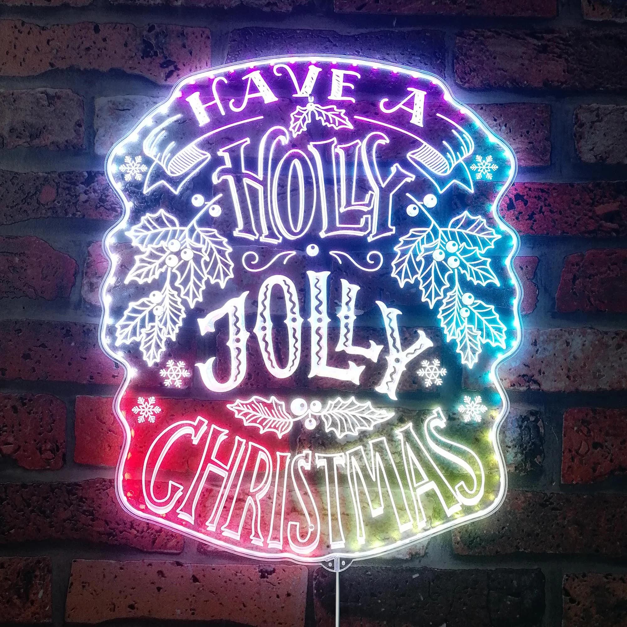 Holly Jolly Christmas RGB Dynamic Glam LED Sign - Cut-to-Edge Shape - Smart 3D Wall Decoration Multicolor Dynamic Lighting st06-fnd-i0066-c
