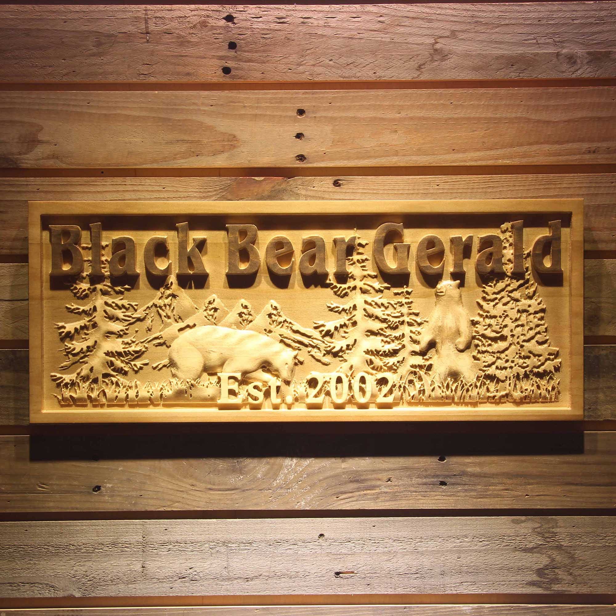 wpa0497 Name Personalized Black Bear Gerald Cabin Hideaway Forest Hunting Wood Engraved Wooden Sign - image 3