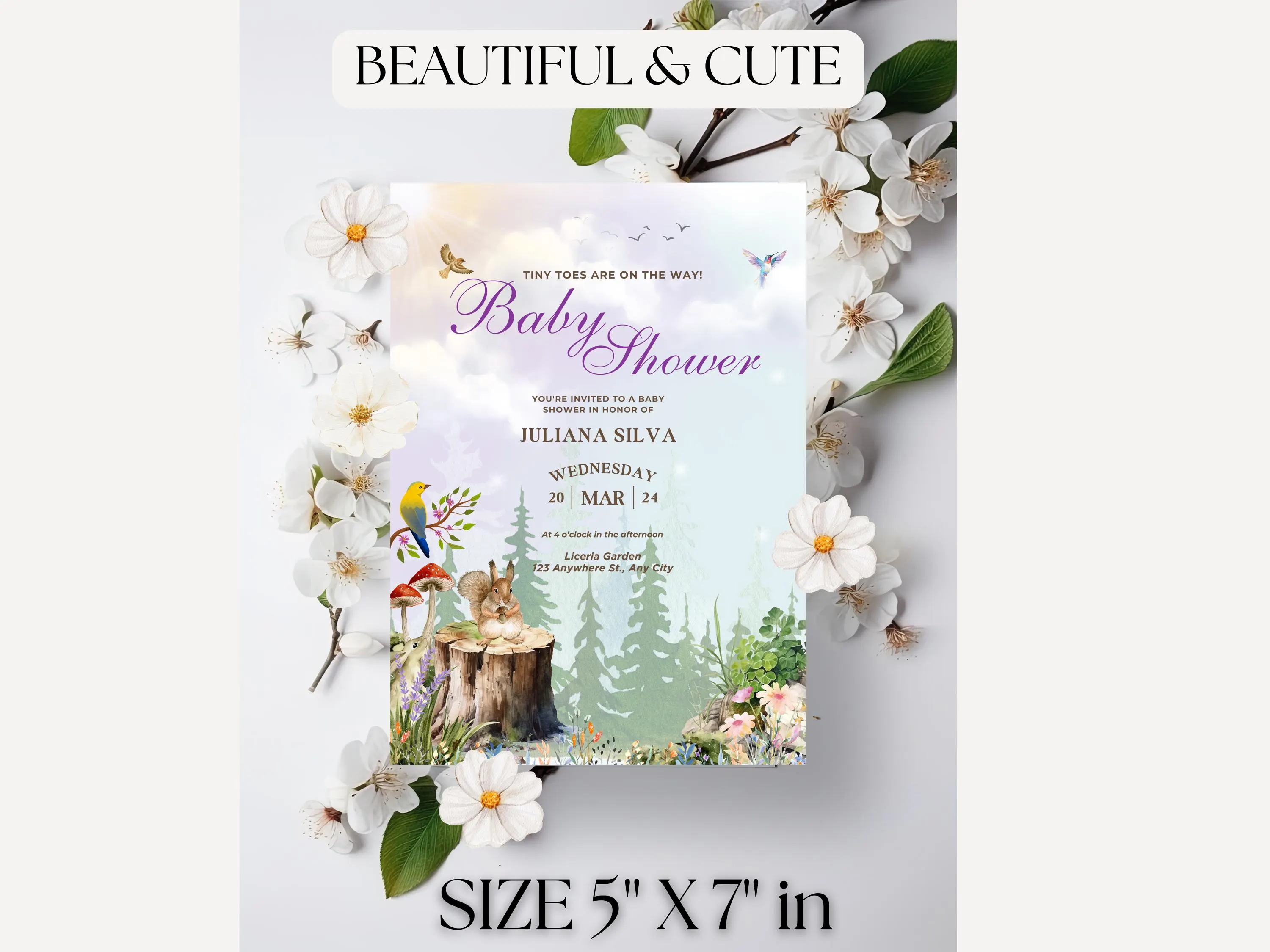 Animal Floral Baby Shower Invitation: Editable Canva Template (Digital) - image 3