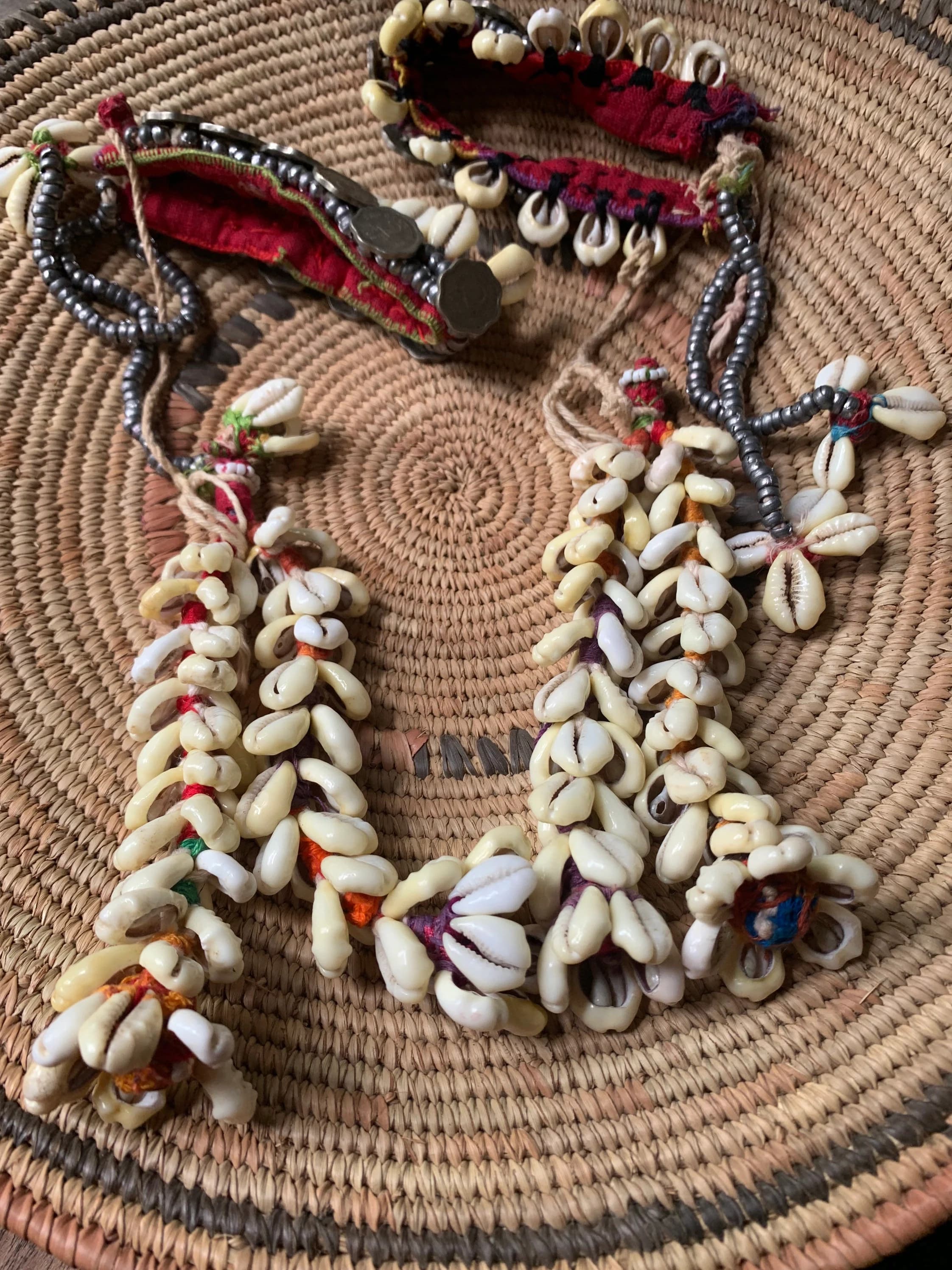 Rare Intact Set Vintage Pair Cowrie Shell Armbands - image 2