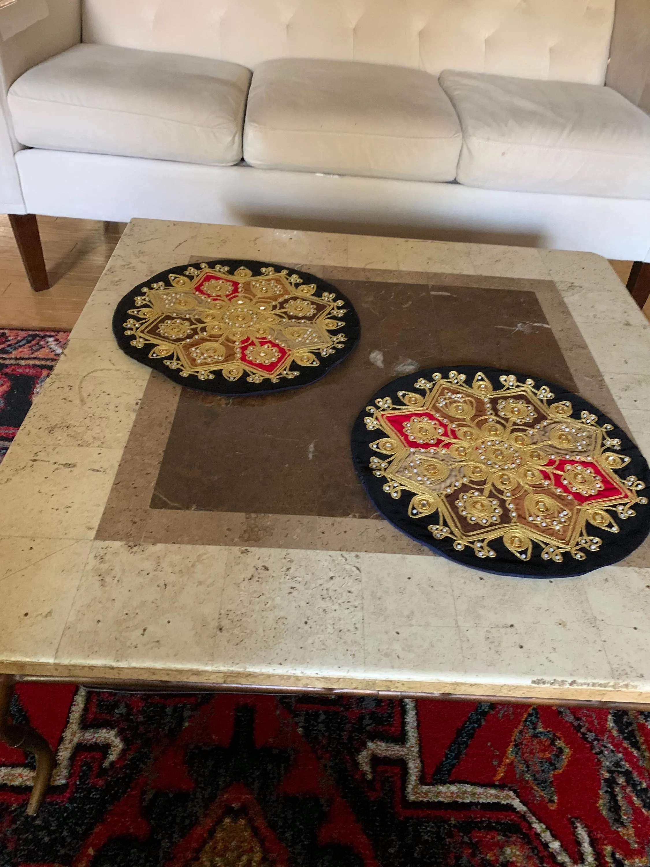 Pair of Vintage Black and Gold Moroccan Mirrored Pillowcases