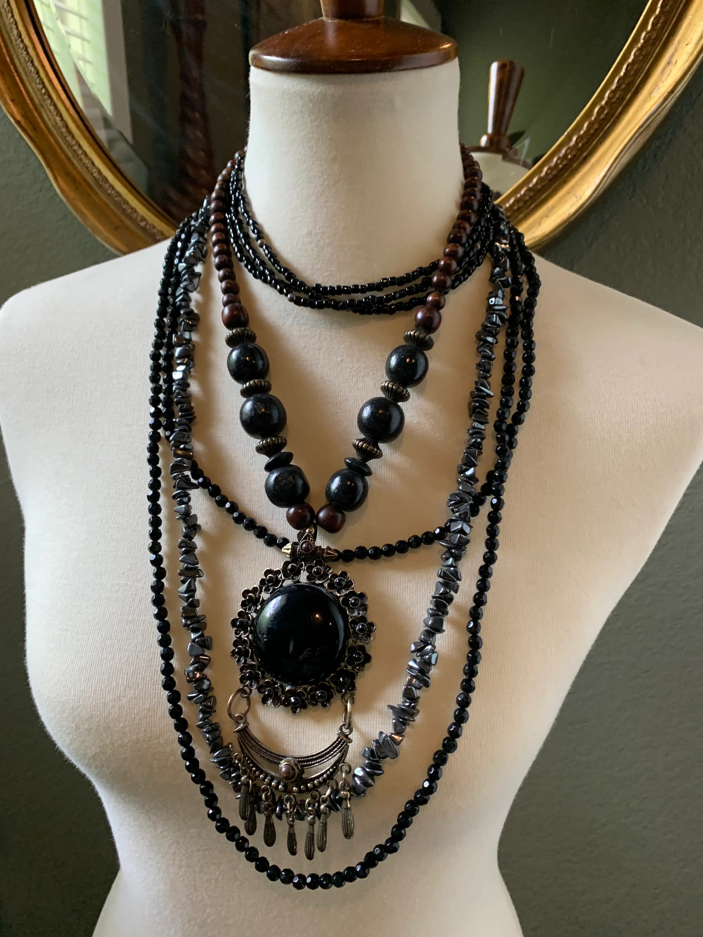 Vintage Black Costume Necklace Bundle with Hematite - image 4