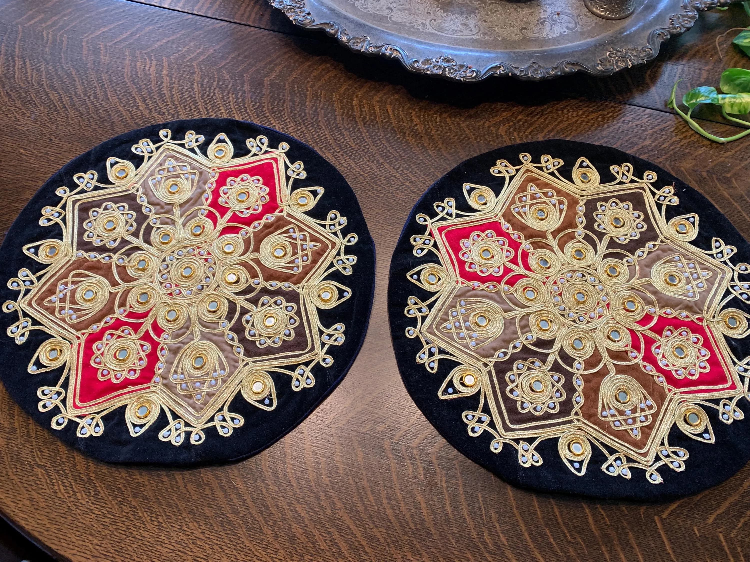 Pair of Vintage Black and Gold Moroccan Mirrored Pillowcases - image 2