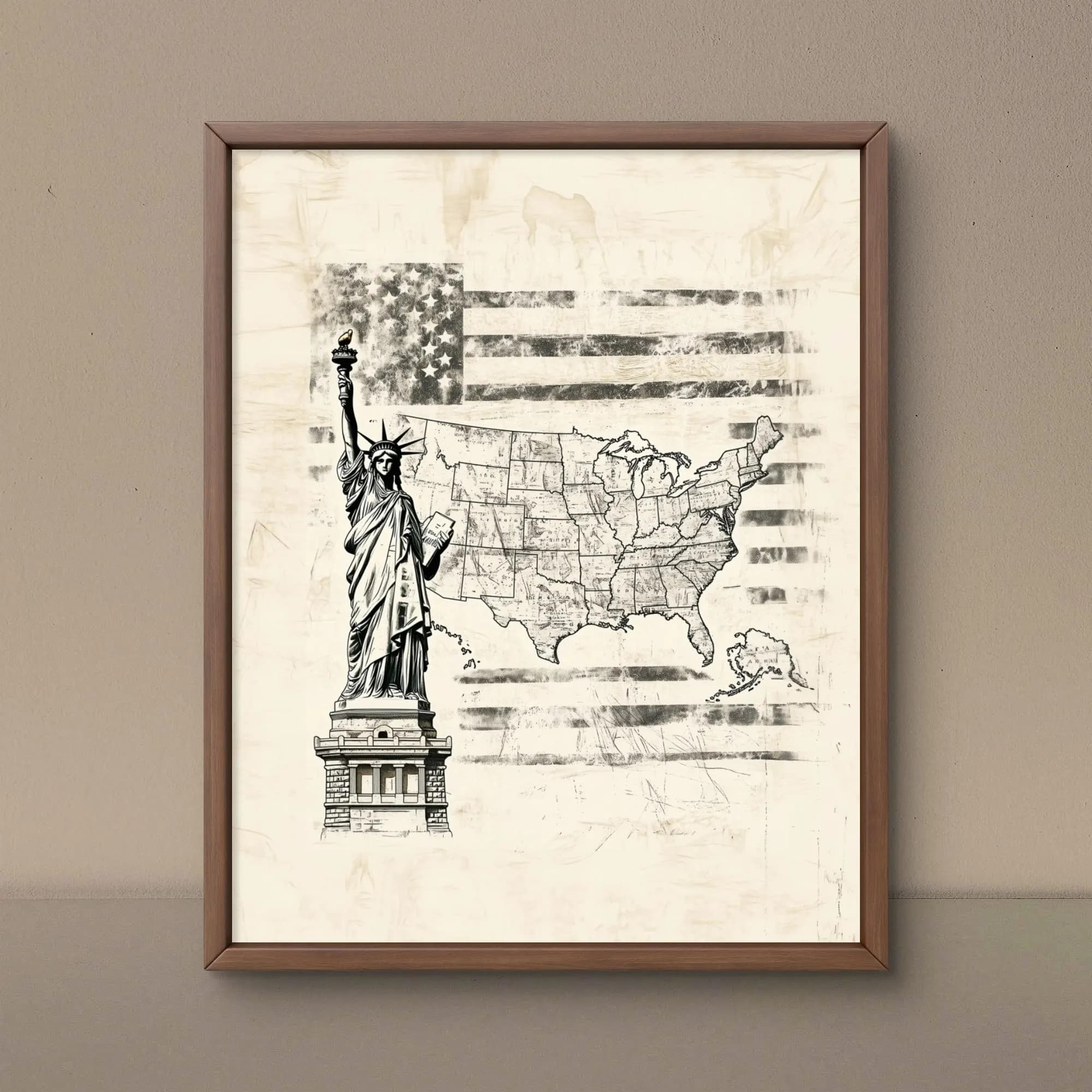 Statue of Liberty Art: US Map Flag Patriotic Print (Digital Download)