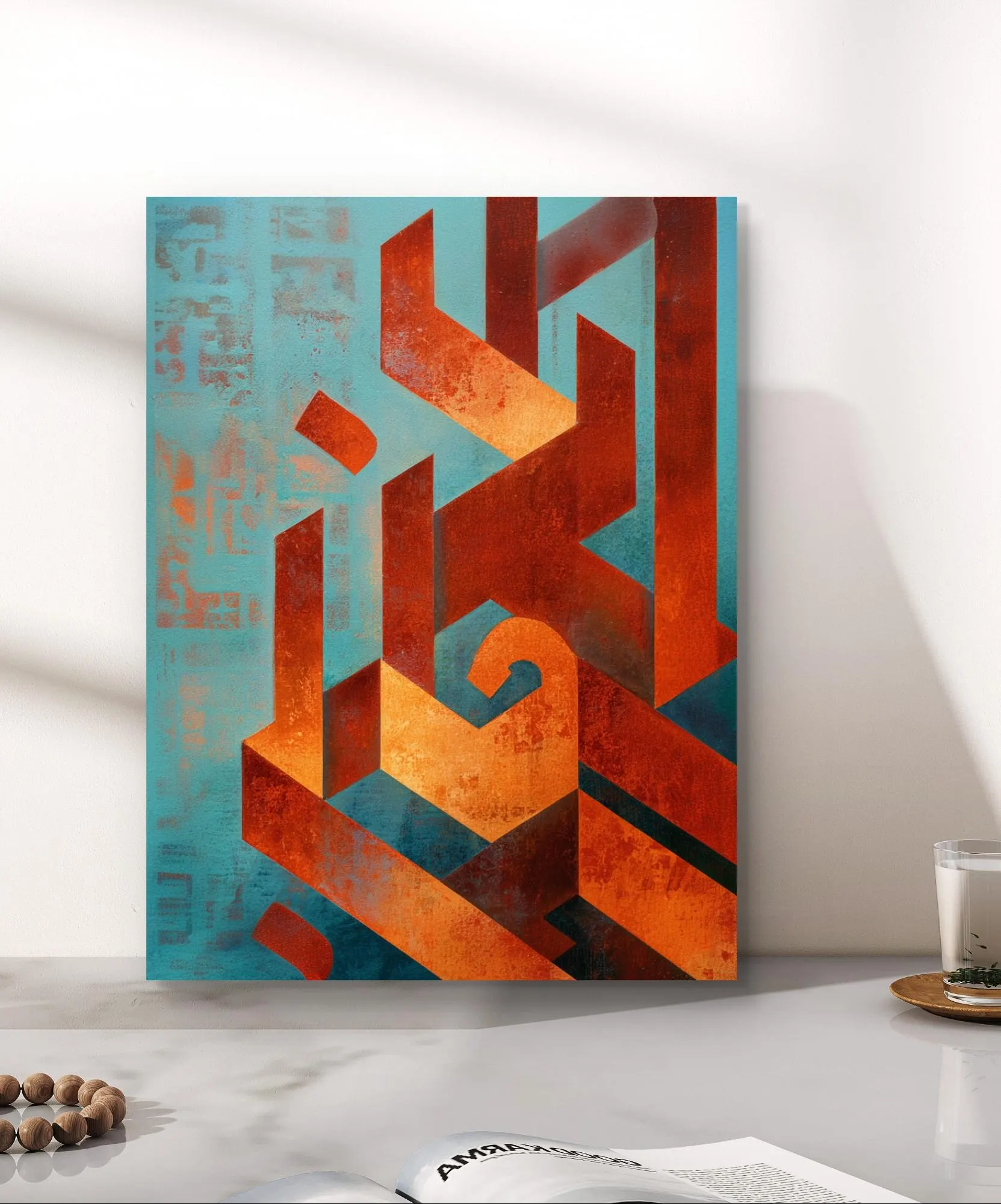 Minimalist Arabic Calligraphy Art: Retro Geometric Oil Painting (Digital Download)