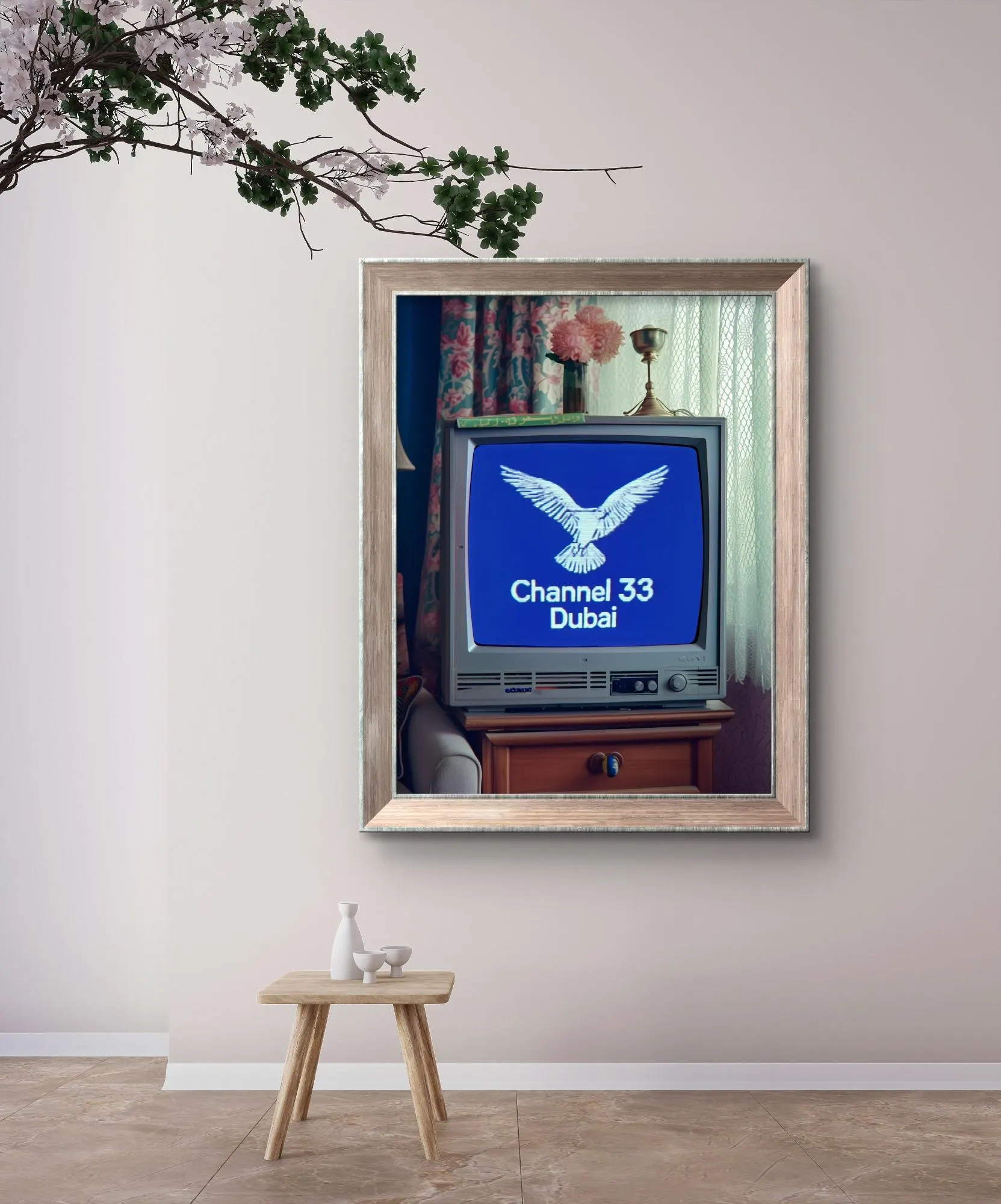 Vintage Channel 33 Dubai TV Wall Art Print | Retro 90s UAE Television on Parchment, Instant Digital Download