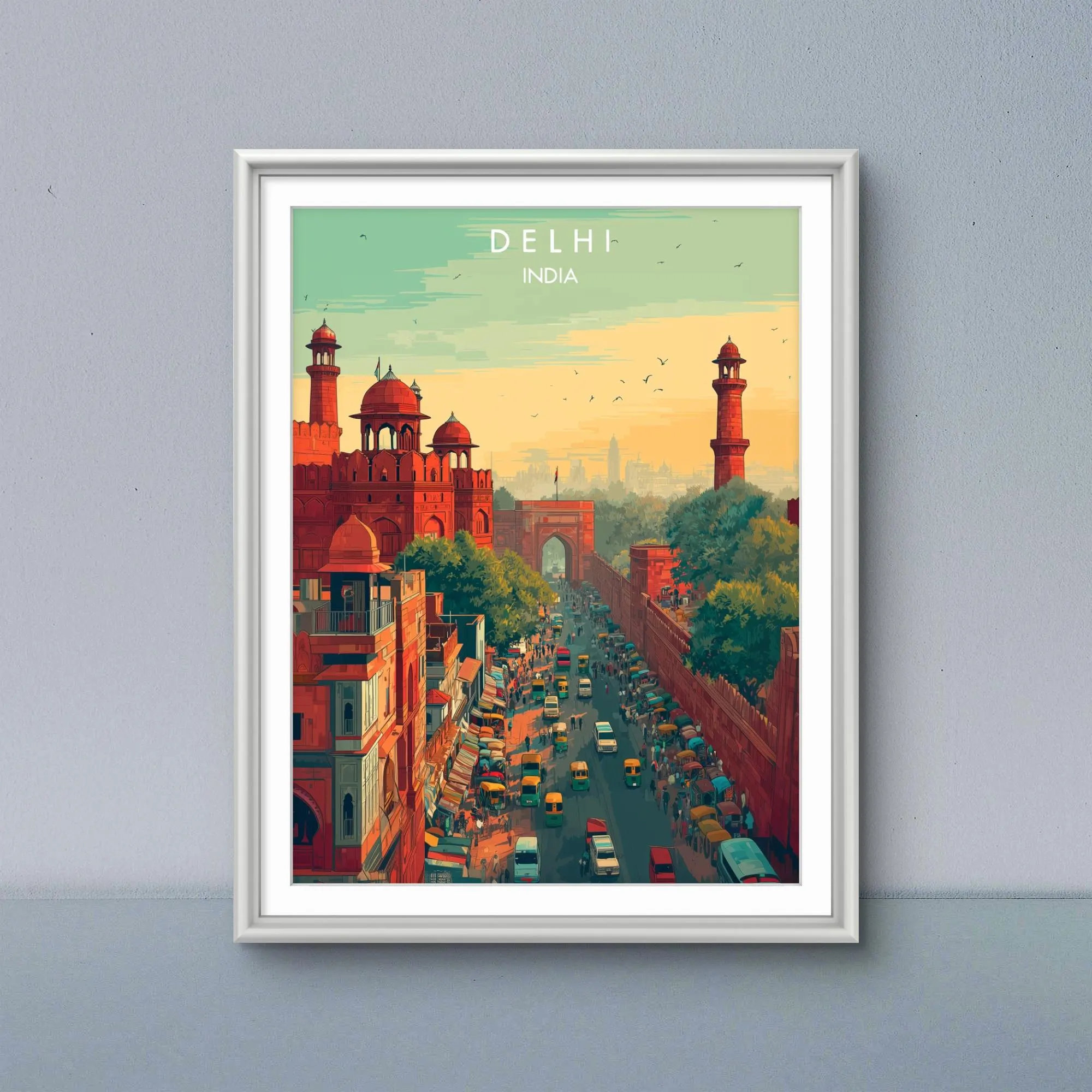 Red Fort Delhi Travel Poster: Vintage India Street Scene (Digital Download