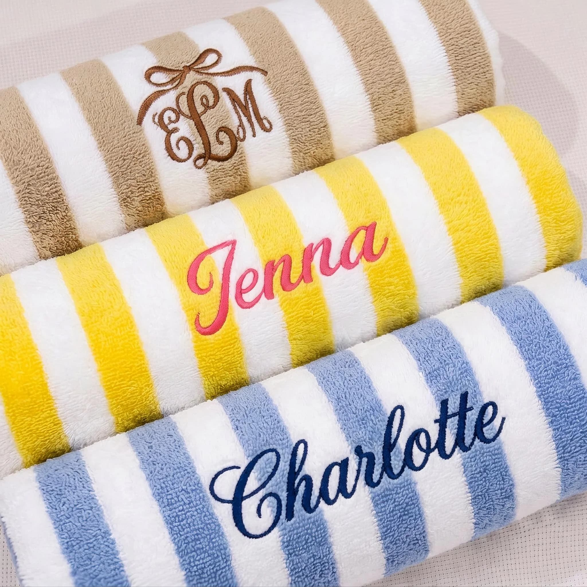 Personalized Embroidered Beach Towel, Custom Cabana Stripe Towels, Pool Towels,Bachelorette Trip Gift S1607