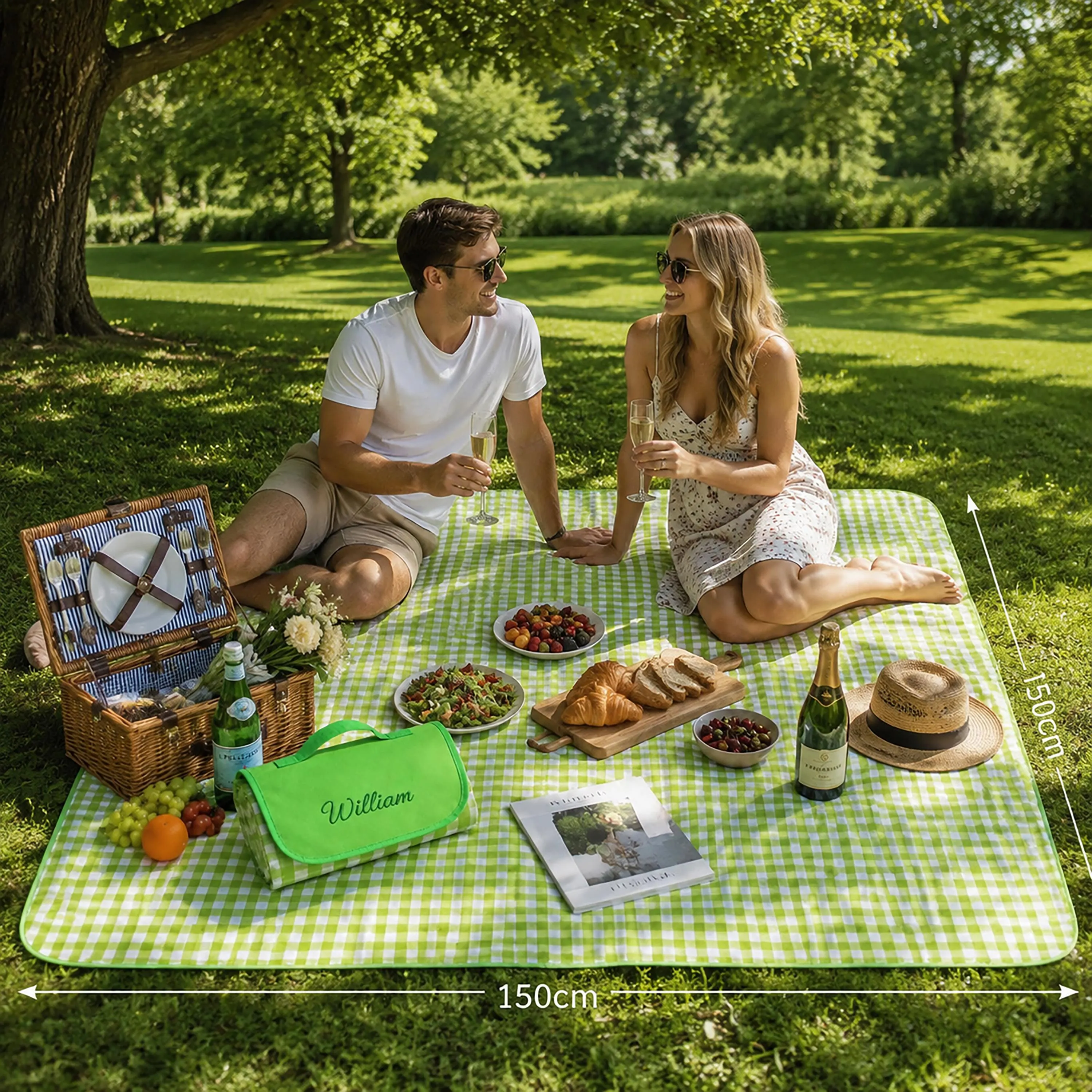 Custom Embroidered Gingham Picnic Blanket, Waterproof Outdoor Beach Mat LXY 2606 - image 5