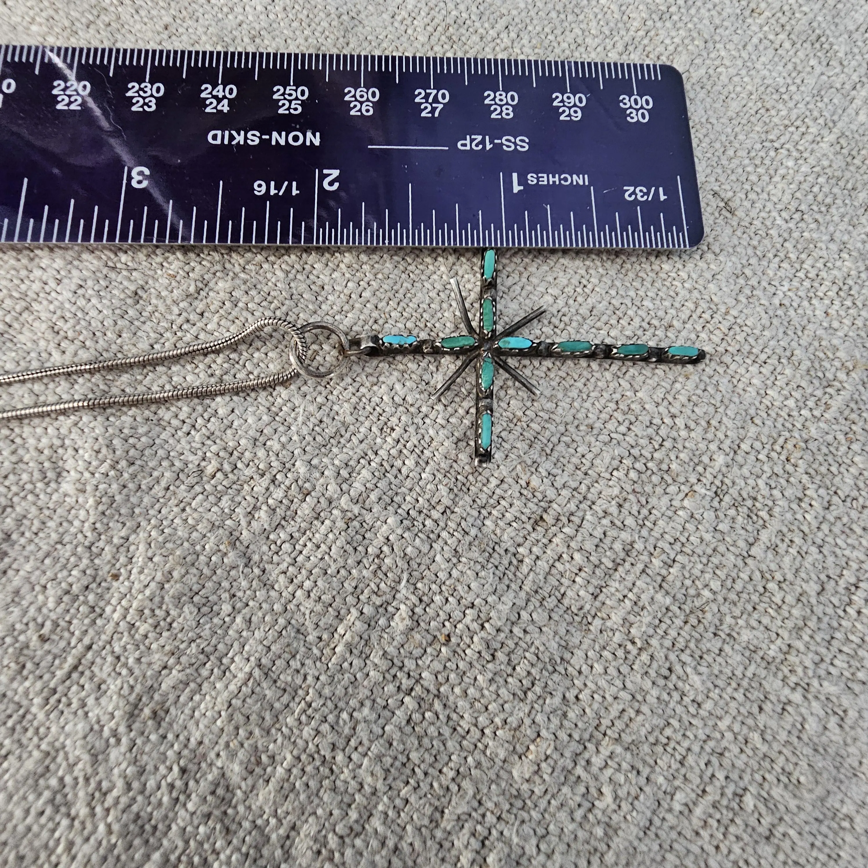 1950s Zuni Silver and Turquoise Cross on Chain JN 830 - image 4