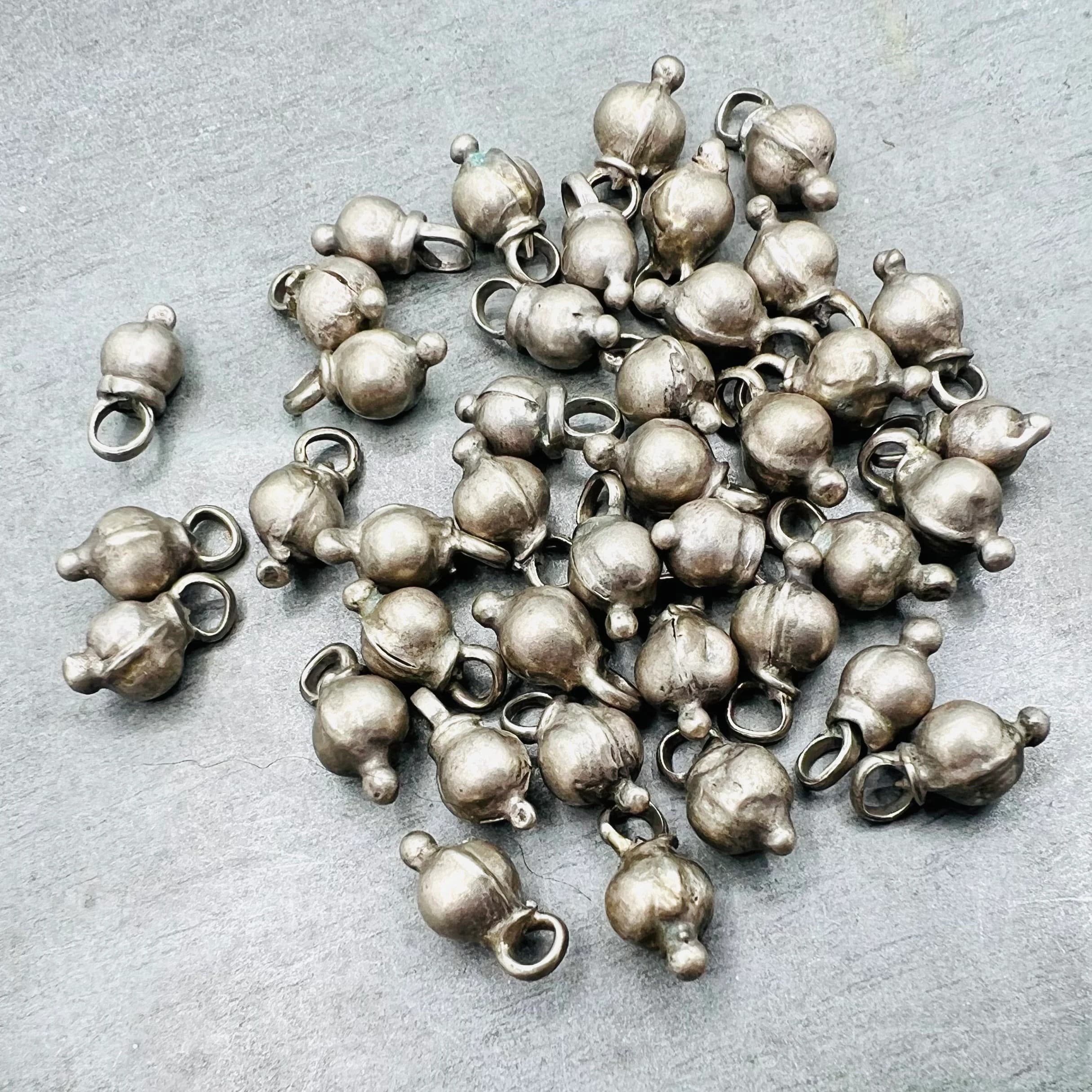5 old silver drop pendants, Indian jewelry pendants, matching jewel pendants, vintage silver jewelry making parts, silver drop amulet charms - image 4