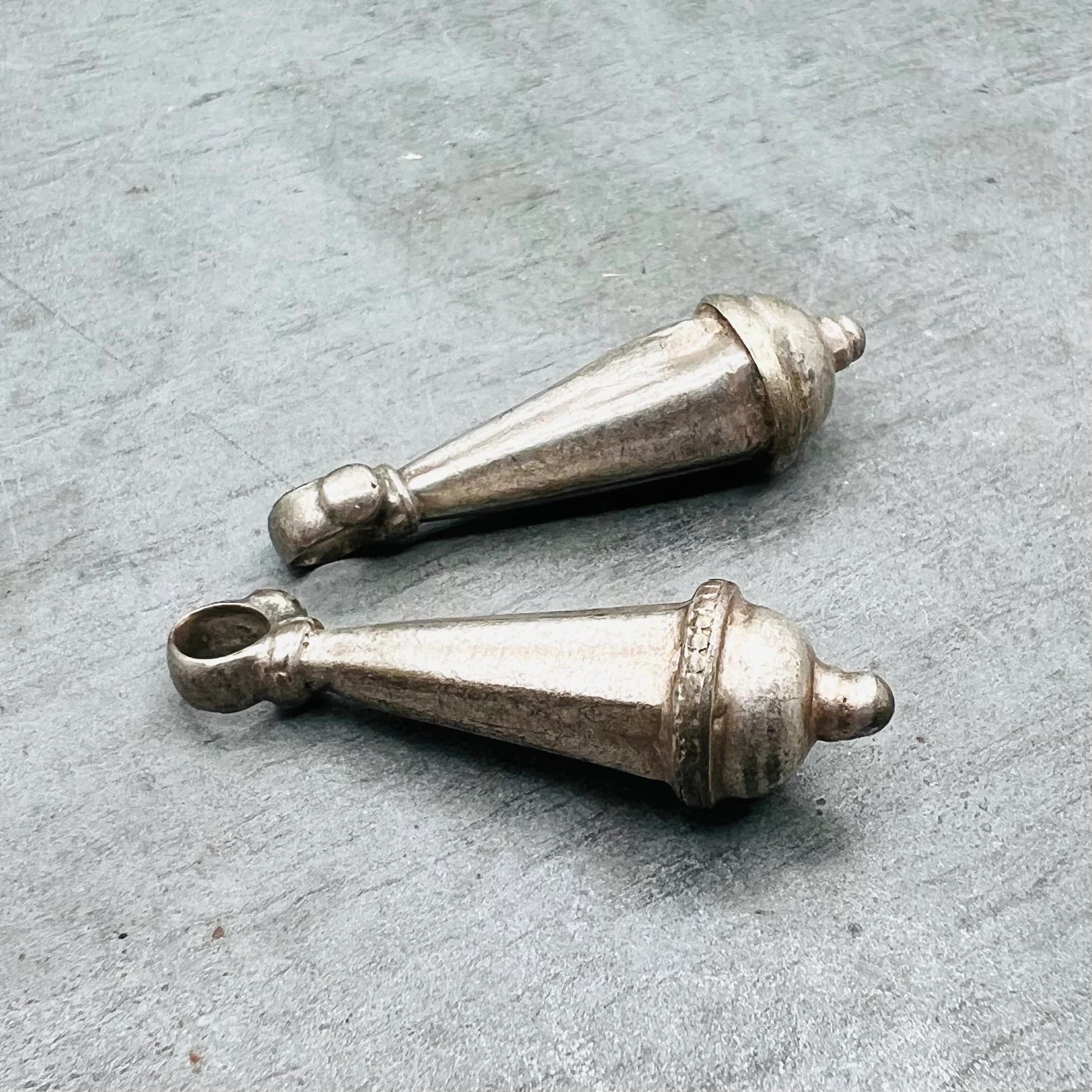 2 old silver drop pendant, Indian jewelry pendant, matching jewel pendant, vintage silver jewelry making parts, silver drop amulet charm - image 4