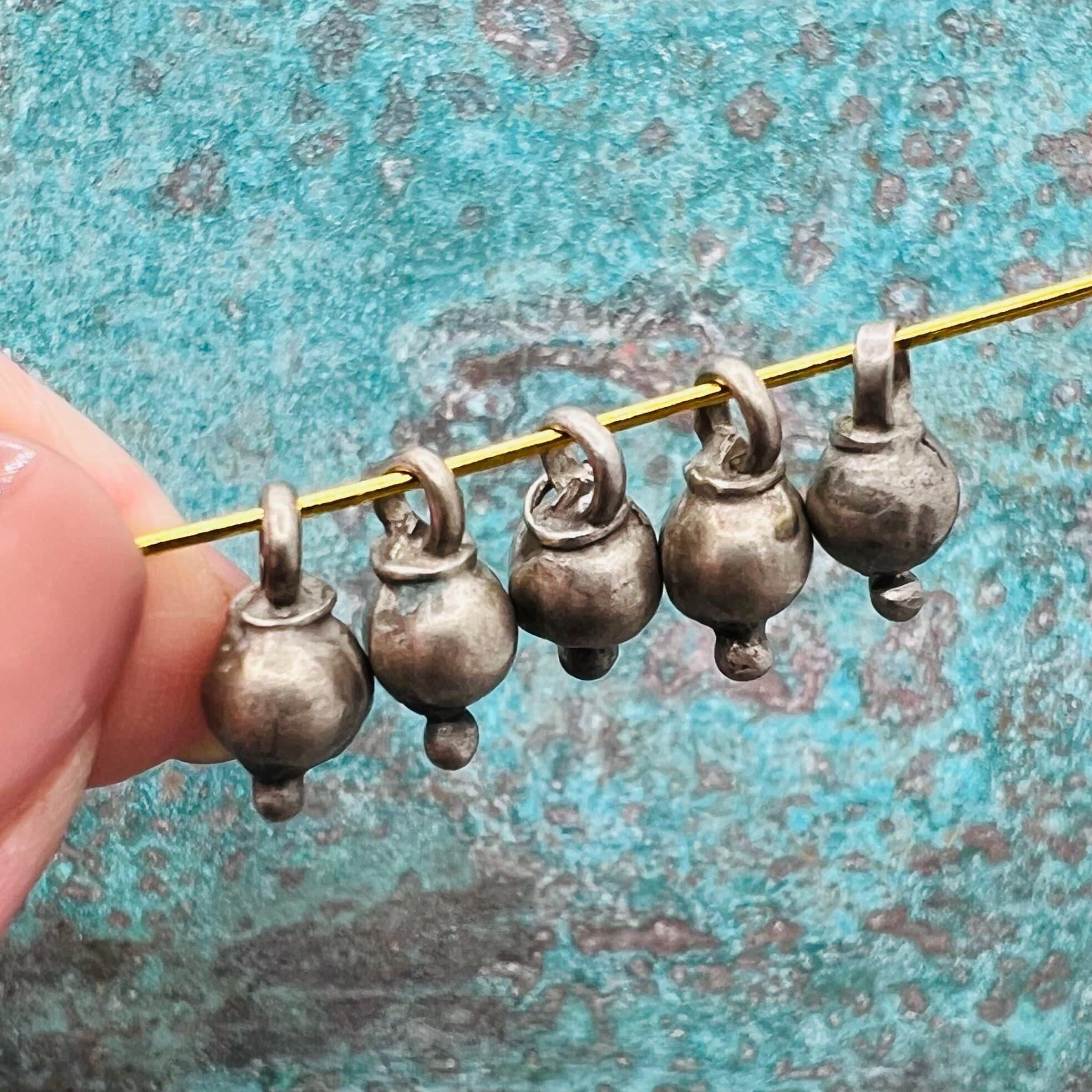 5 old silver drop pendants, Indian jewelry pendants, matching jewel pendants, vintage silver jewelry making parts, silver drop amulet charms - image 3